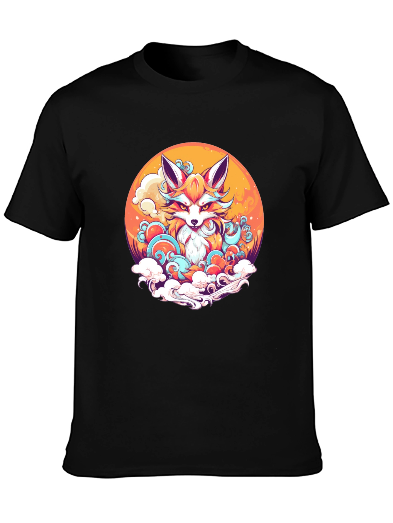 Anime Fox Graphic Black T-Shirt - 3