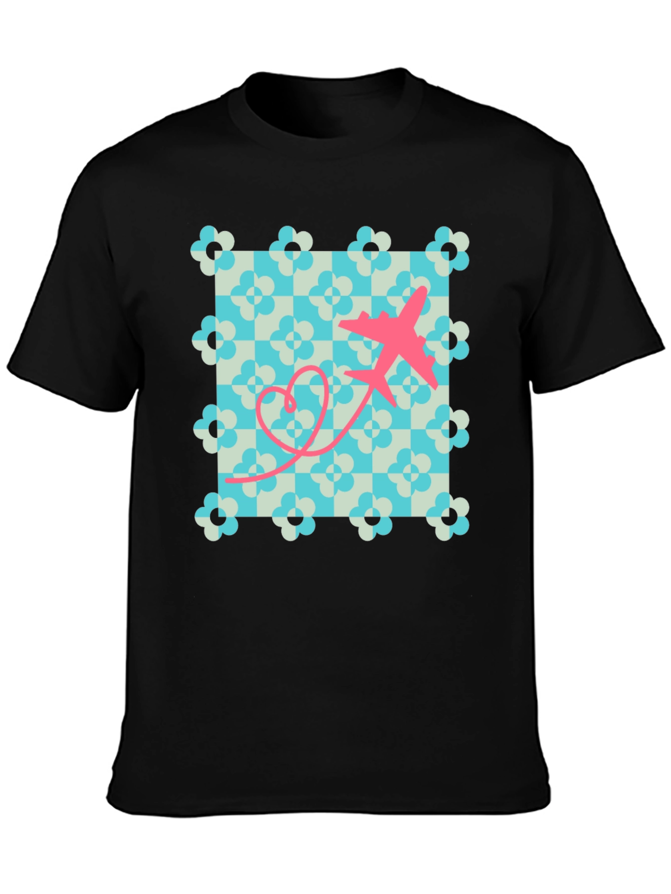 Black Retro Airplane Heart T-Shirt view 3