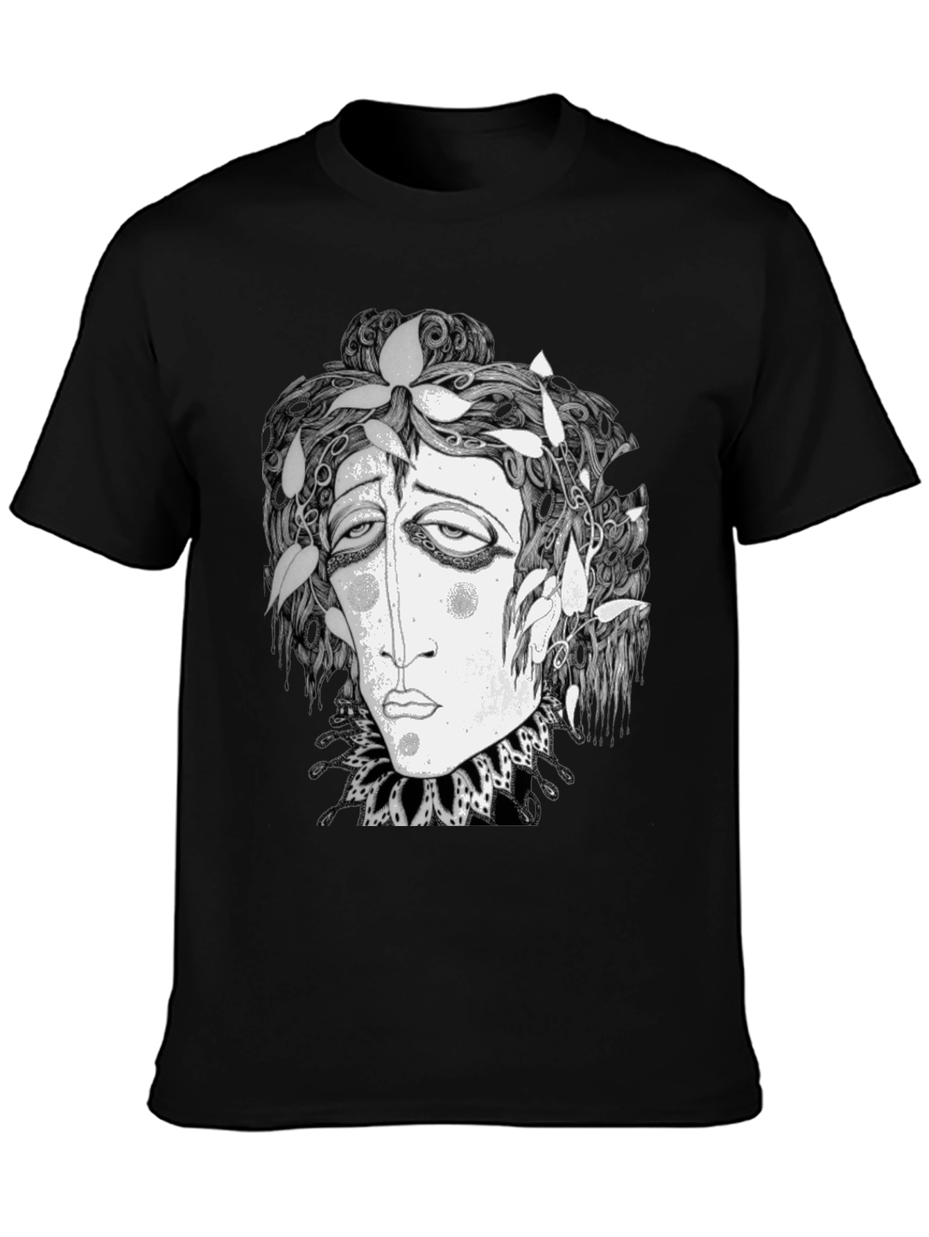 Black Surreal Face Graphic Print Black T-Shirt view 3