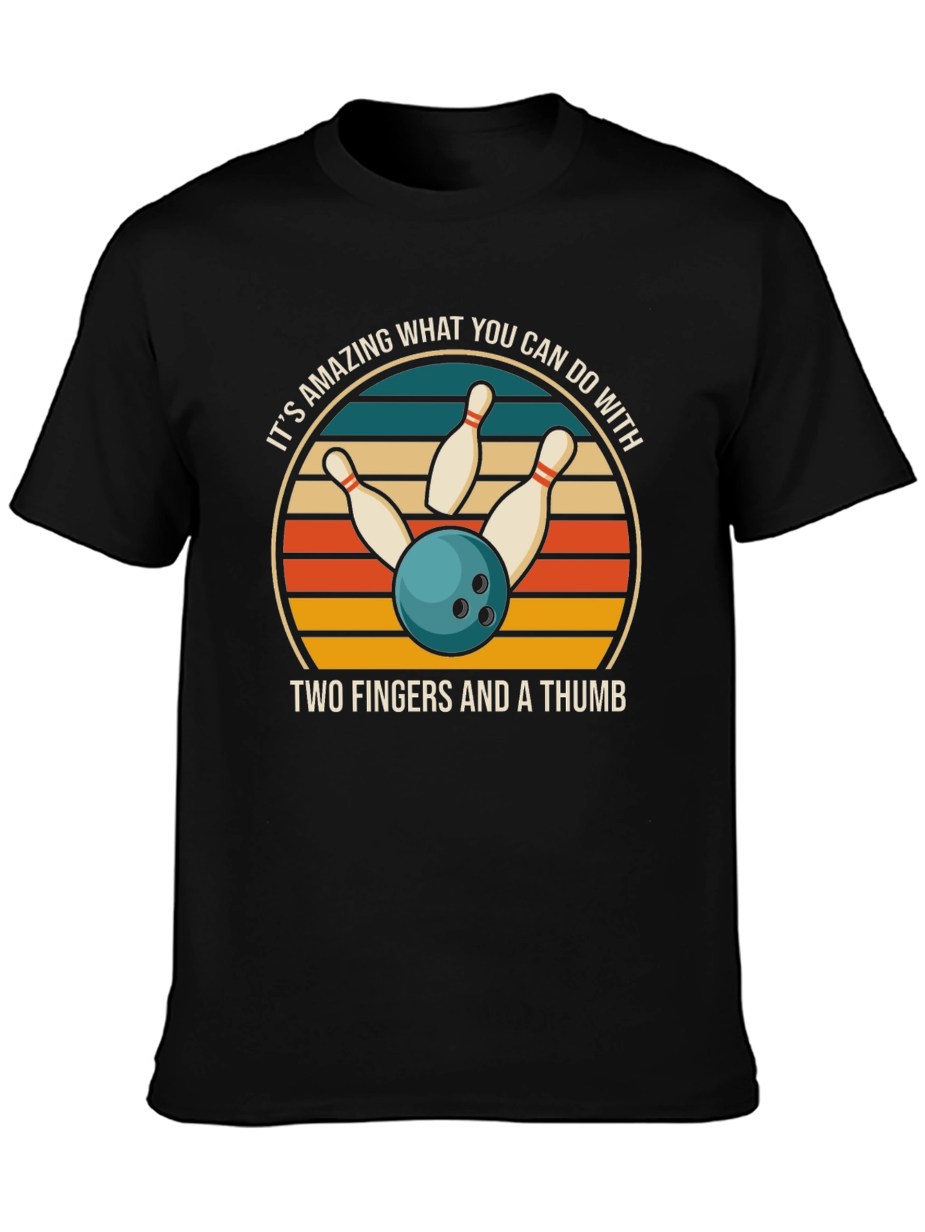 Black Bowling T-Shirt: Two Fingers & A Thumb view 3