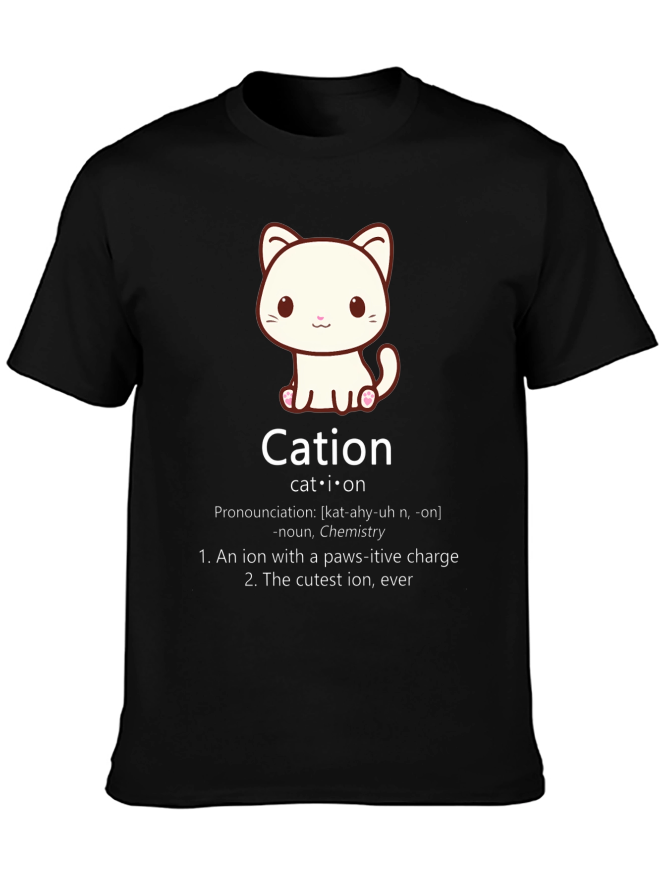 Black Cation Cat Pun T-Shirt Funny Chemistry Science Tee view 3