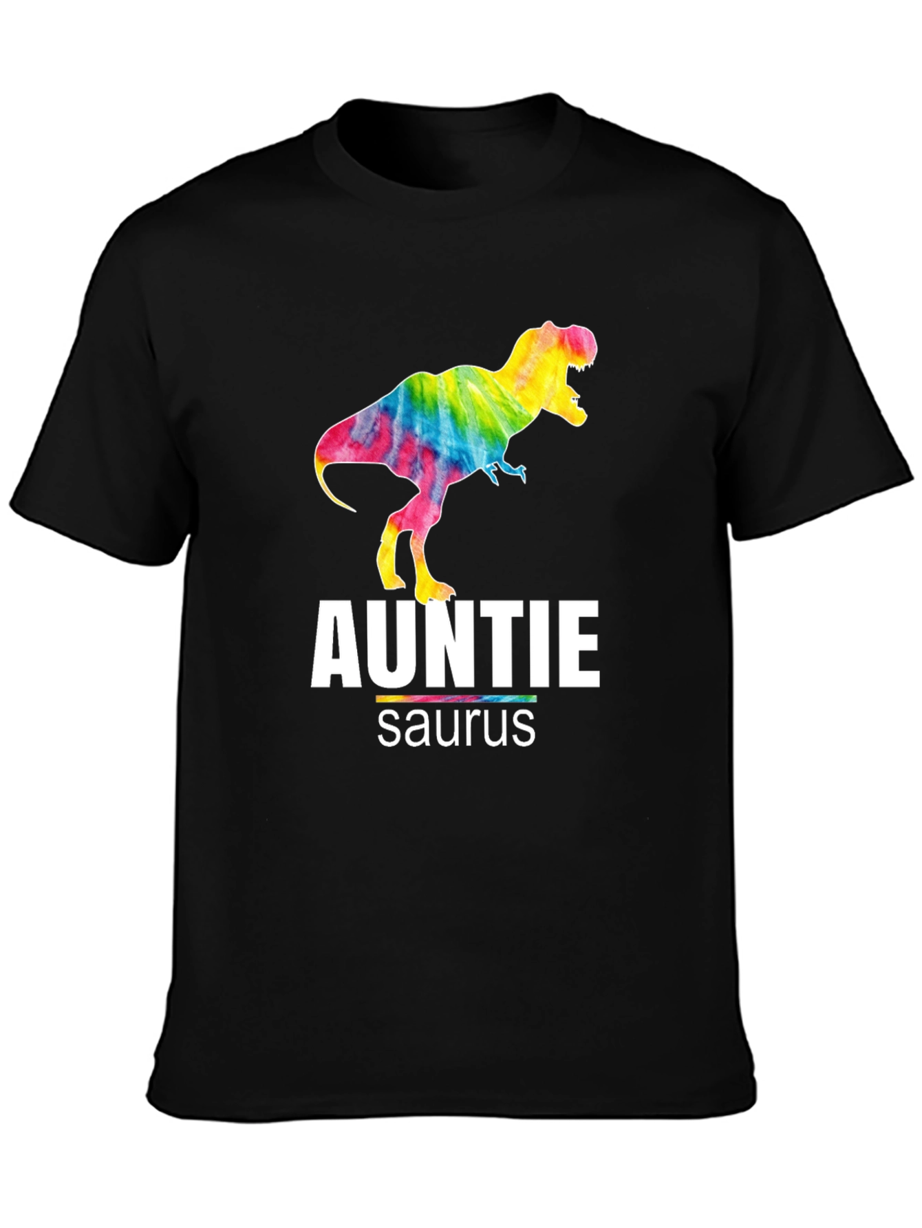 Black Auntie Saurus T-Rex Tie Dye Graphic T-Shirt view 3