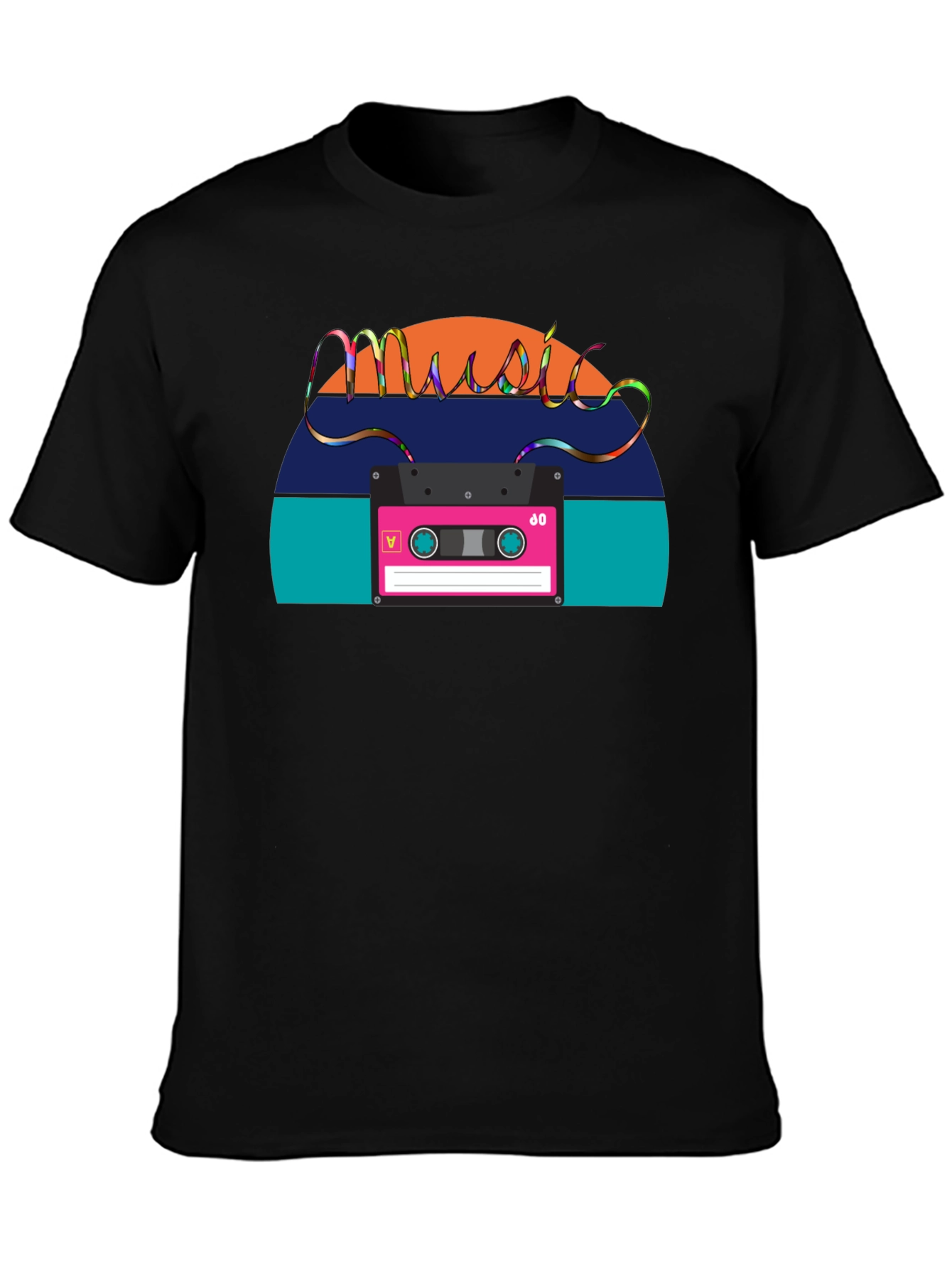Black Retro Music Cassette T-Shirt - Vintage 80s Style view 3