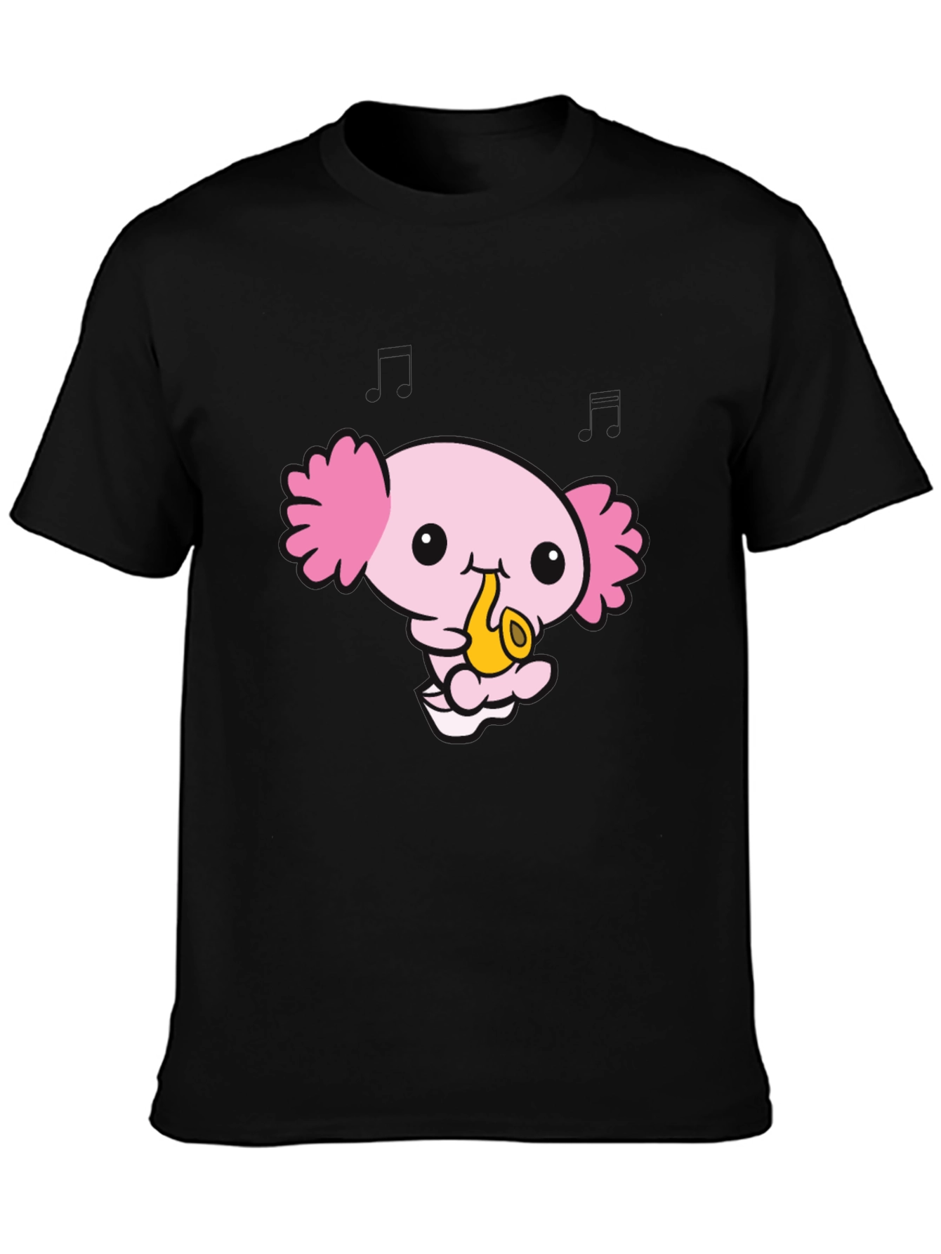 Black Axolotl Saxophone Black T-Shirt view 3