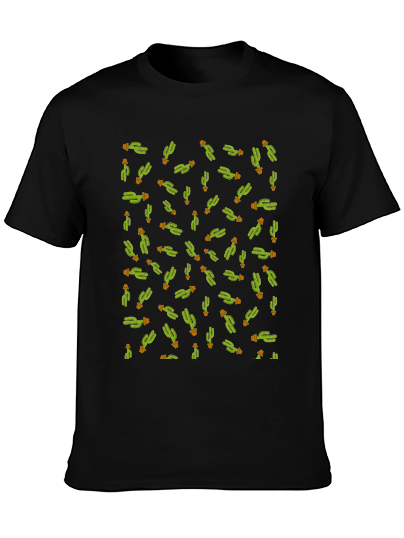 Black Cactus Print Men's Black T-Shirt view 3