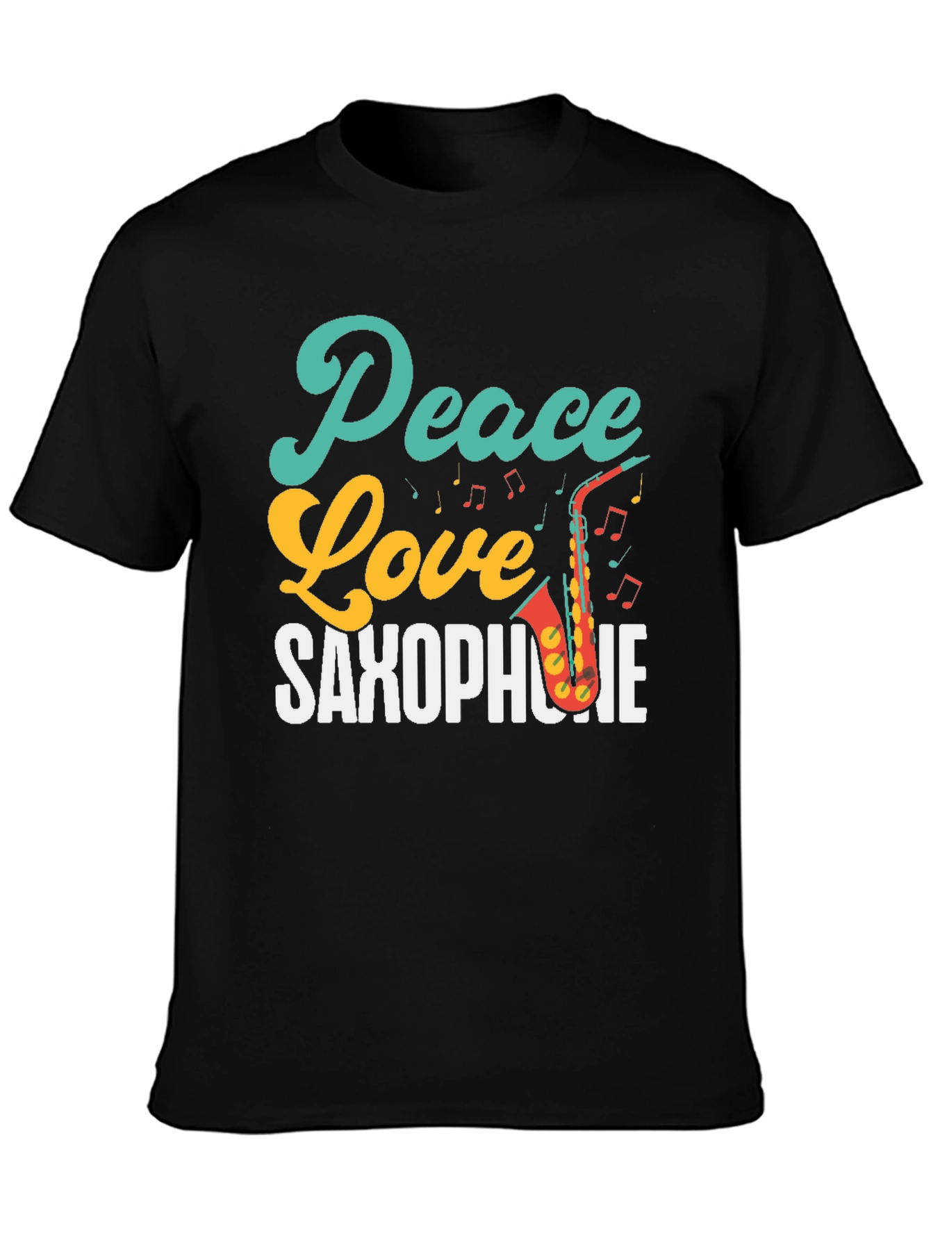Black Peace Love Saxophone T-Shirt - Music Lover Tee view 3