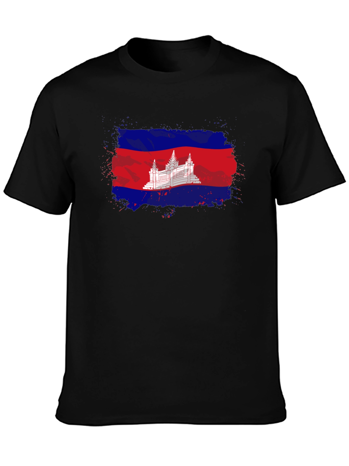Black Cambodia Flag T-Shirt: Distressed Graphic Tee view 3