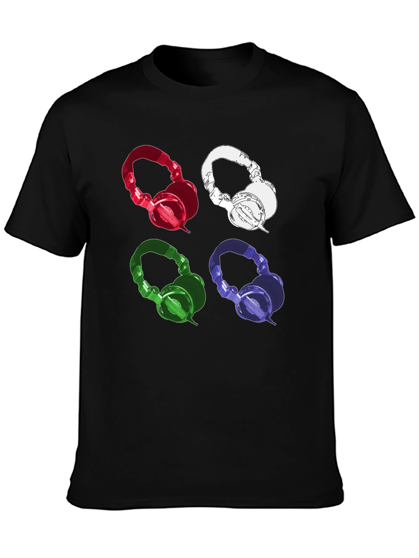Black Colorful Headphones Graphic Print Tee view 3