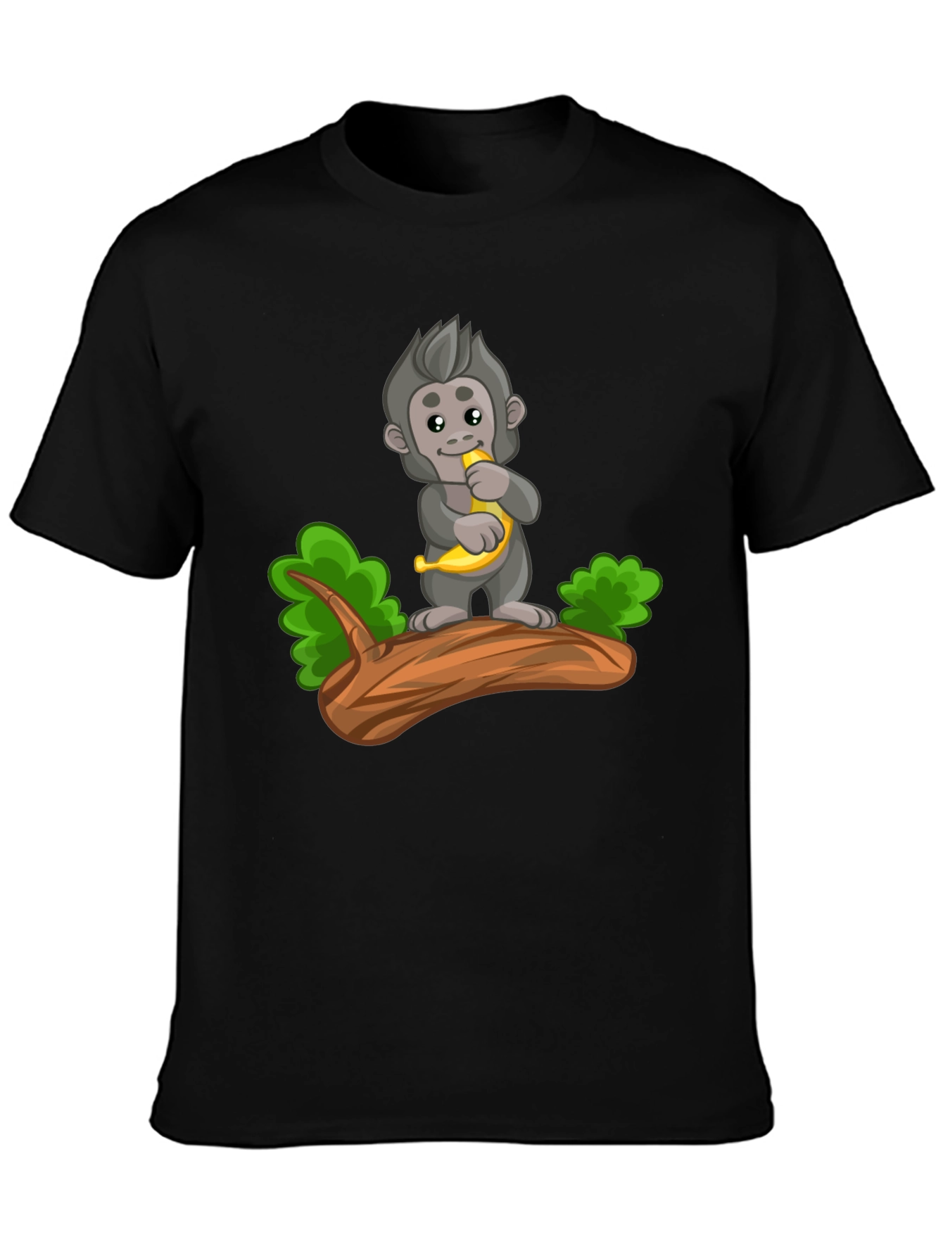 Black Monkey Banana Cartoon Black T-Shirt view 3