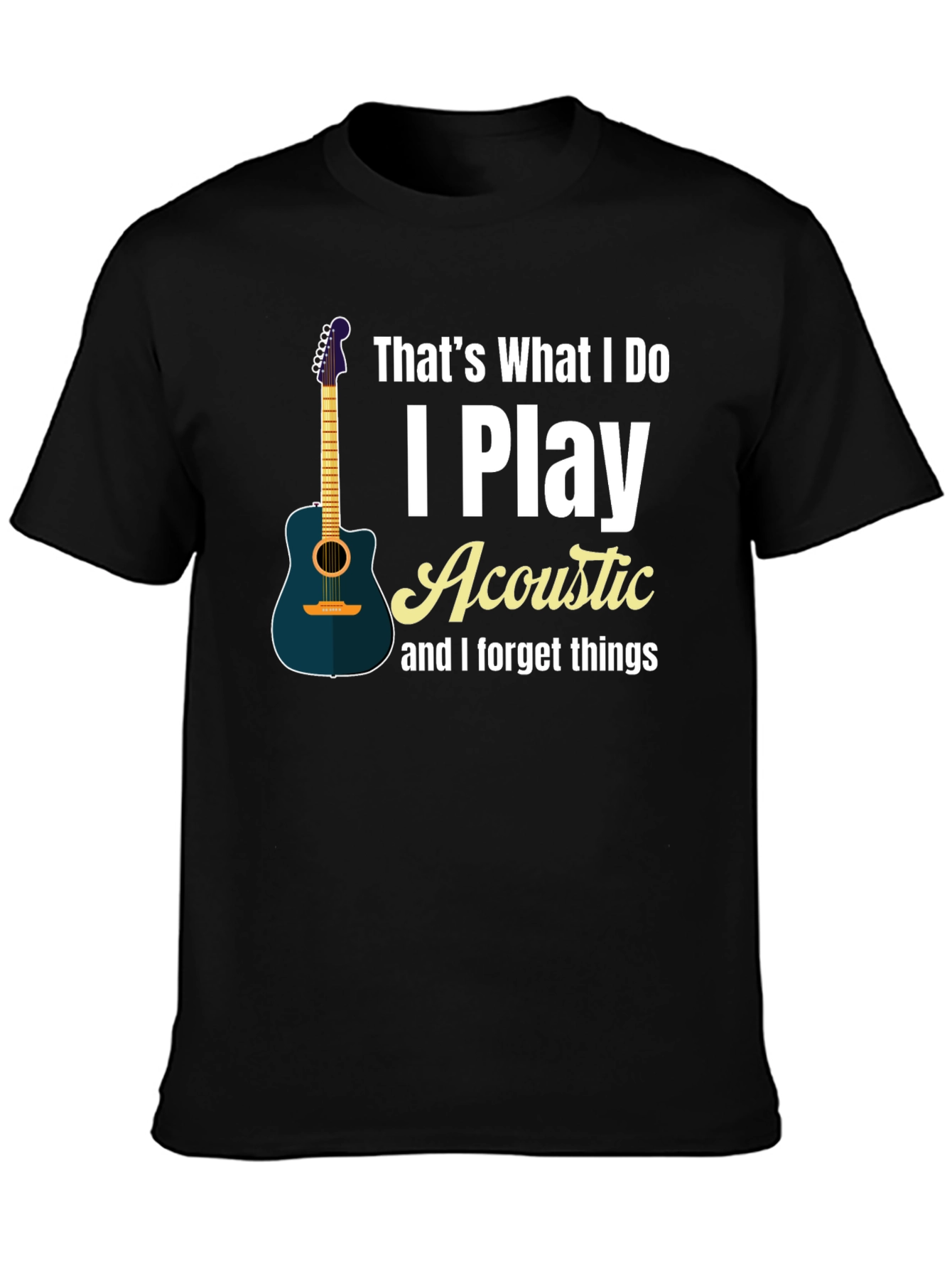 Black Acoustic Guitar Player Black T-Shirt view 3