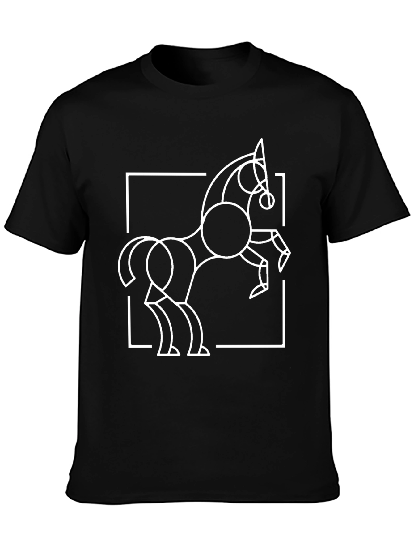 Black Geometric Horse Graphic Tee - Stylish Men's Black T-Shirt view 3