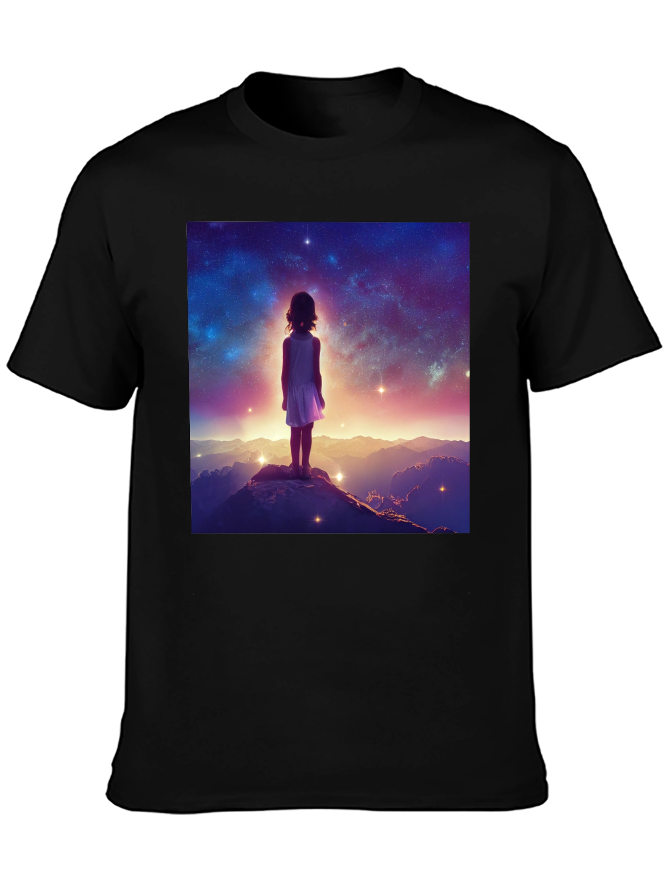 Black Cosmic Dreamer Graphic Tee - Black Cotton Blend view 3