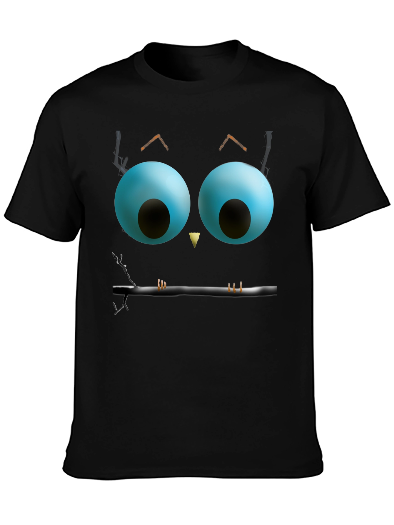 Black Whimsical Owl Face Graphic Tee - Black view 3