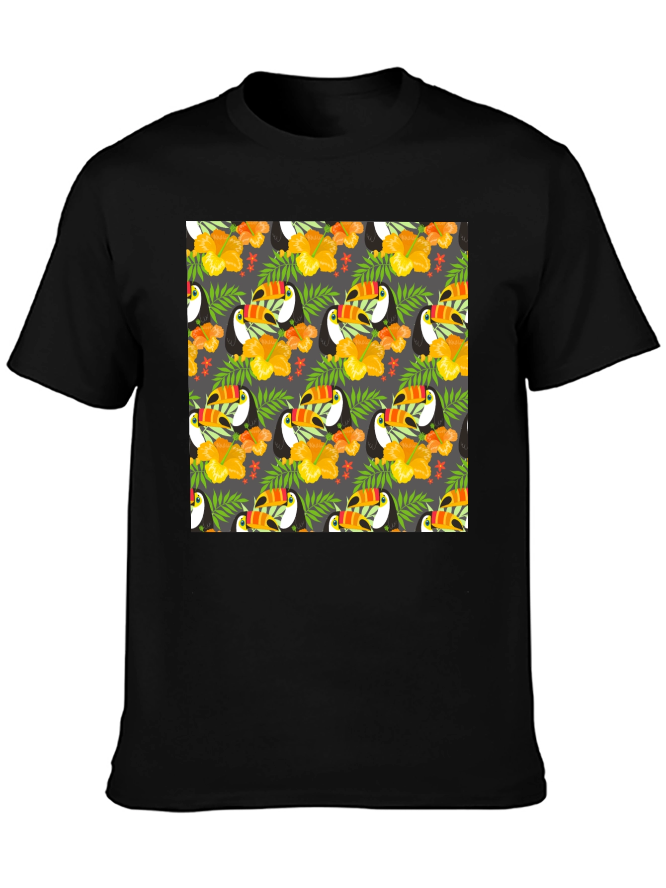 Black Tropical Toucan Print Crew Neck Tee view 3