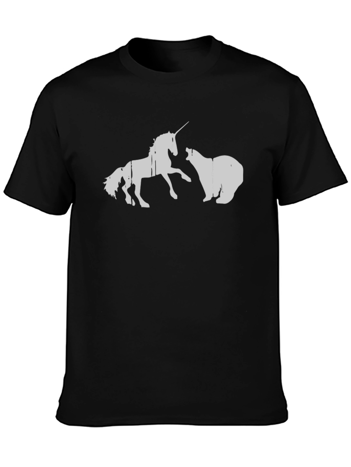 Black Unicorn vs Bear Graphic T-Shirt view 3