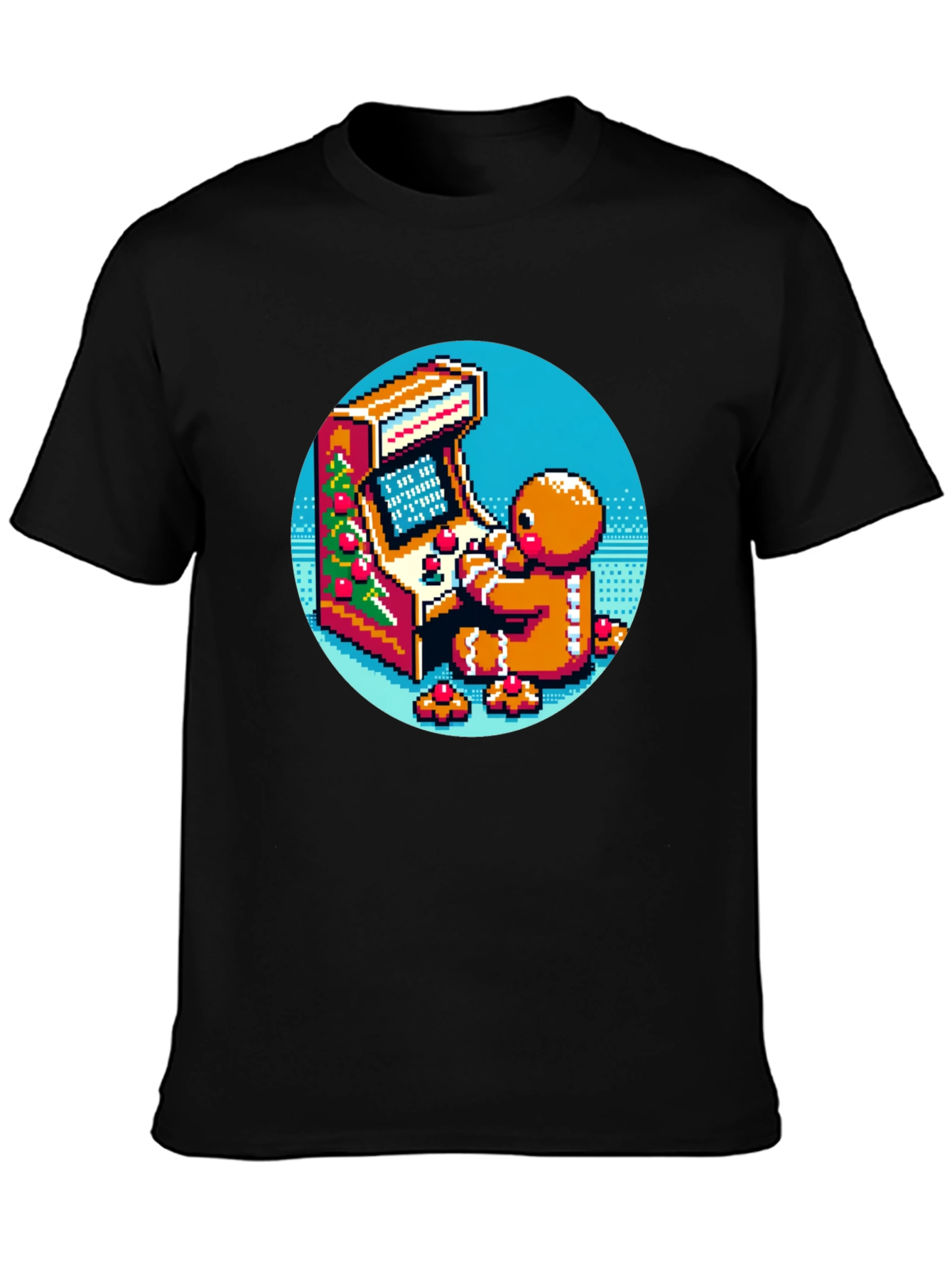 Black Gingerbread Gamer T-Shirt - Retro Pixel Arcade Fun view 3