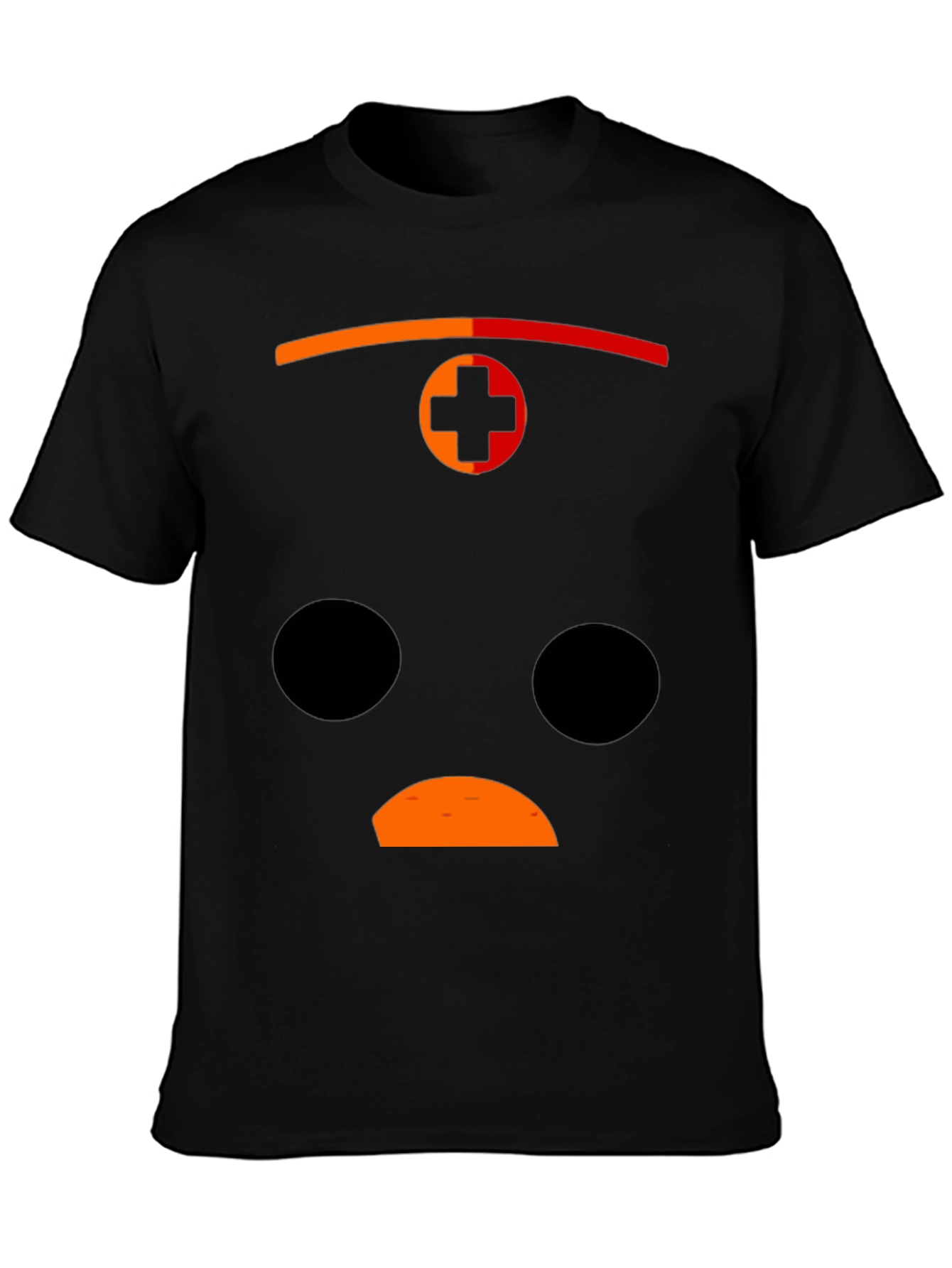 Black Graphic Print Black T-Shirt with Sad Face Design view 3