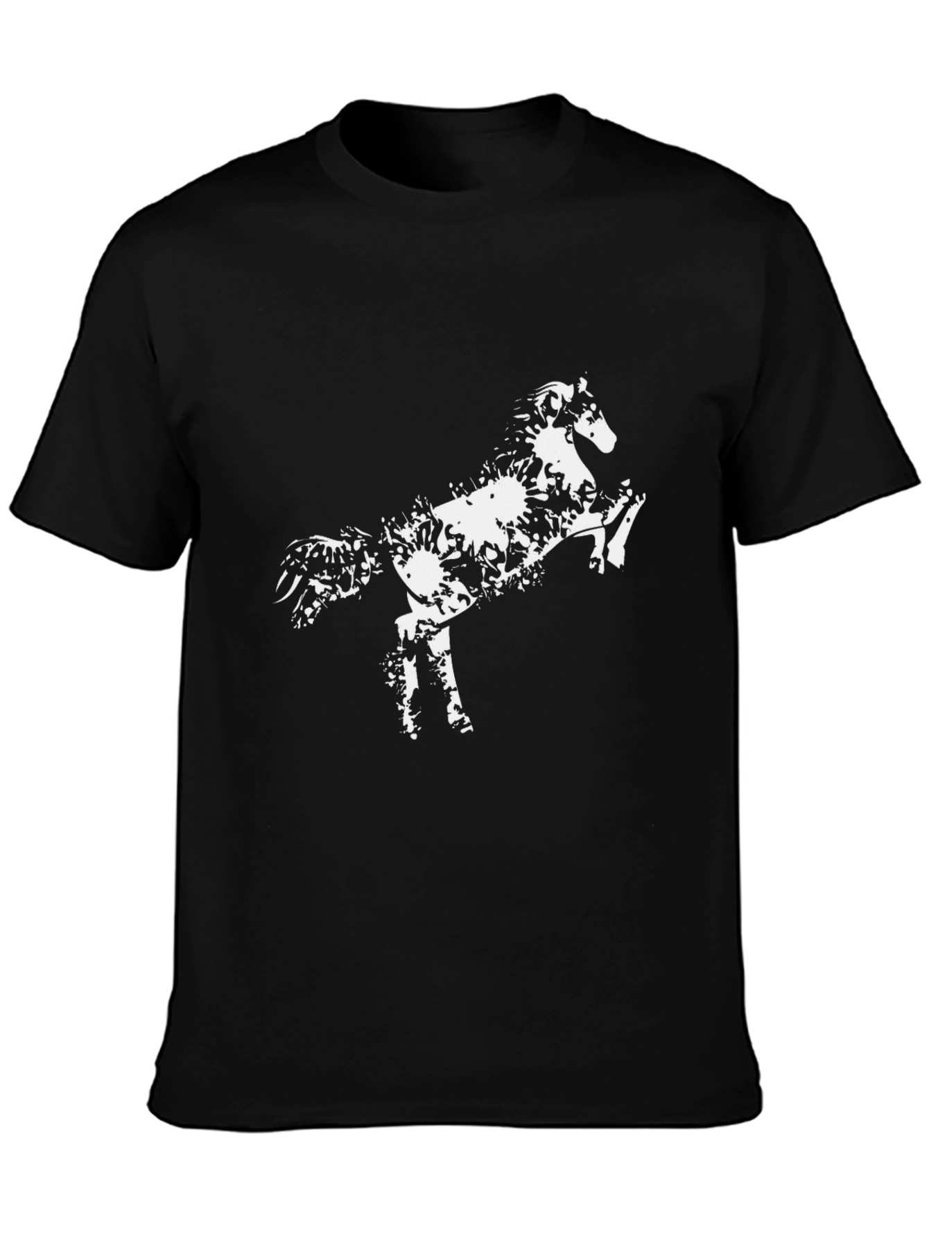 Black Stylish Black Horse Graphic Tee view 3