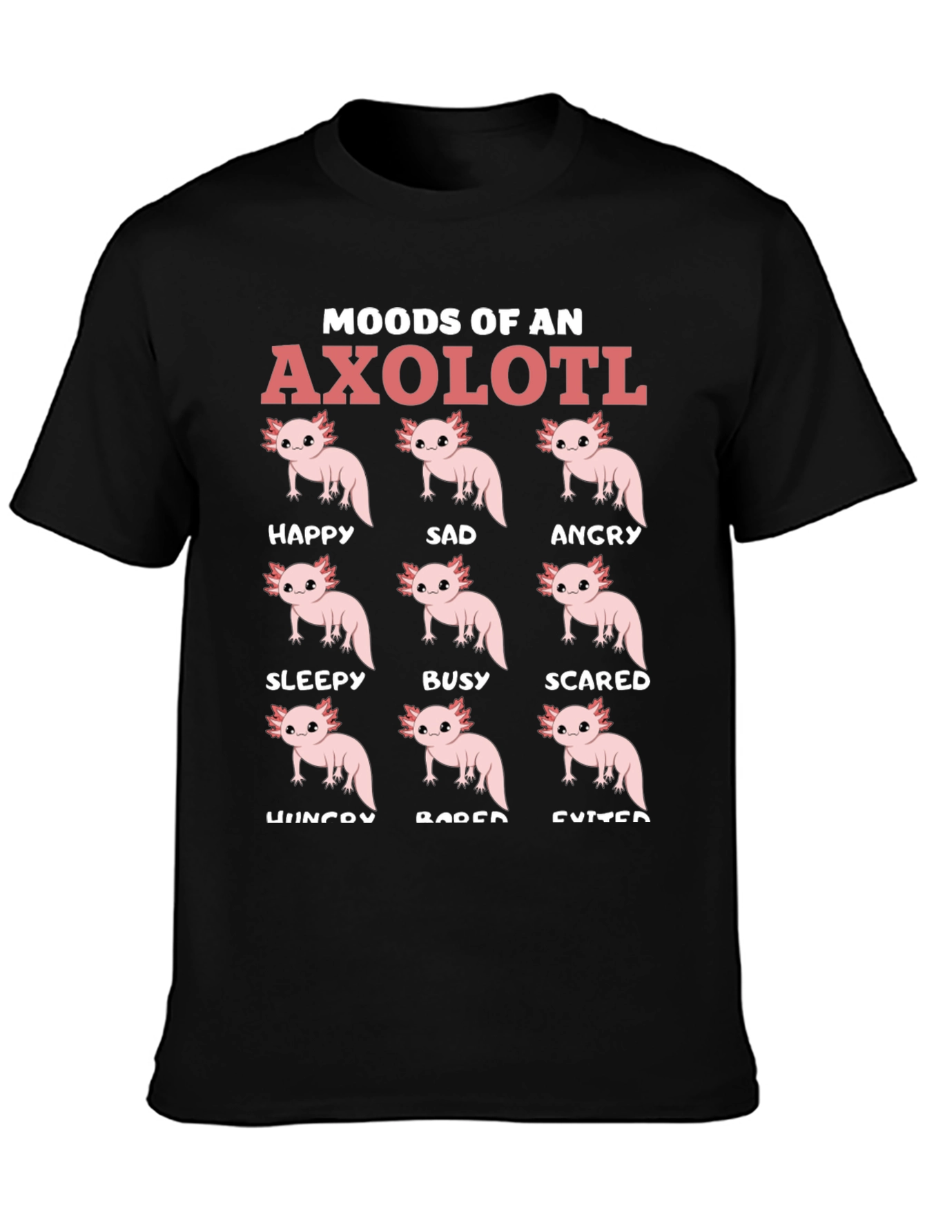 Black Axolotl Moods Funny Graphic Tee view 3