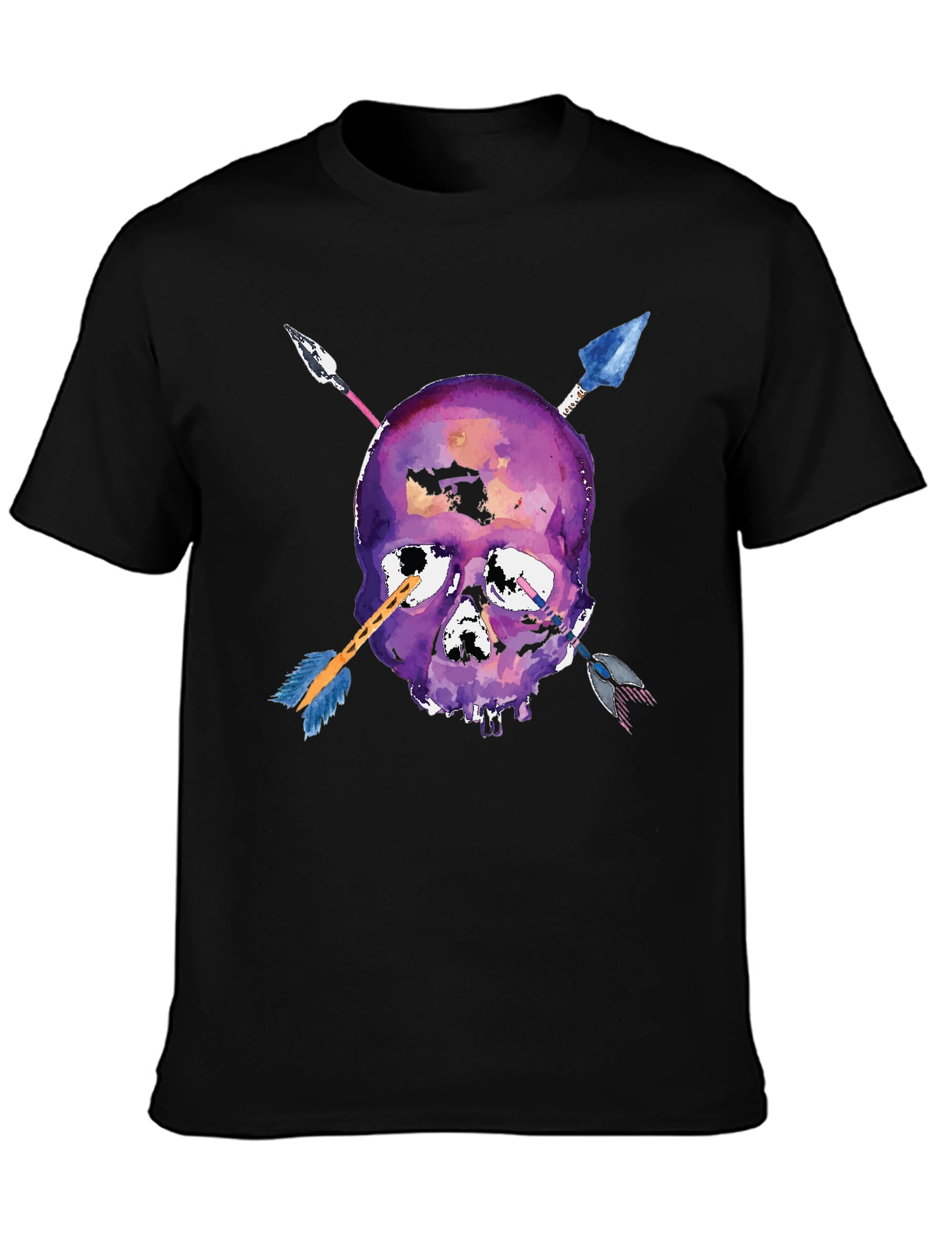 Black Skull Arrows T-Shirt - Unique Watercolor Style view 3