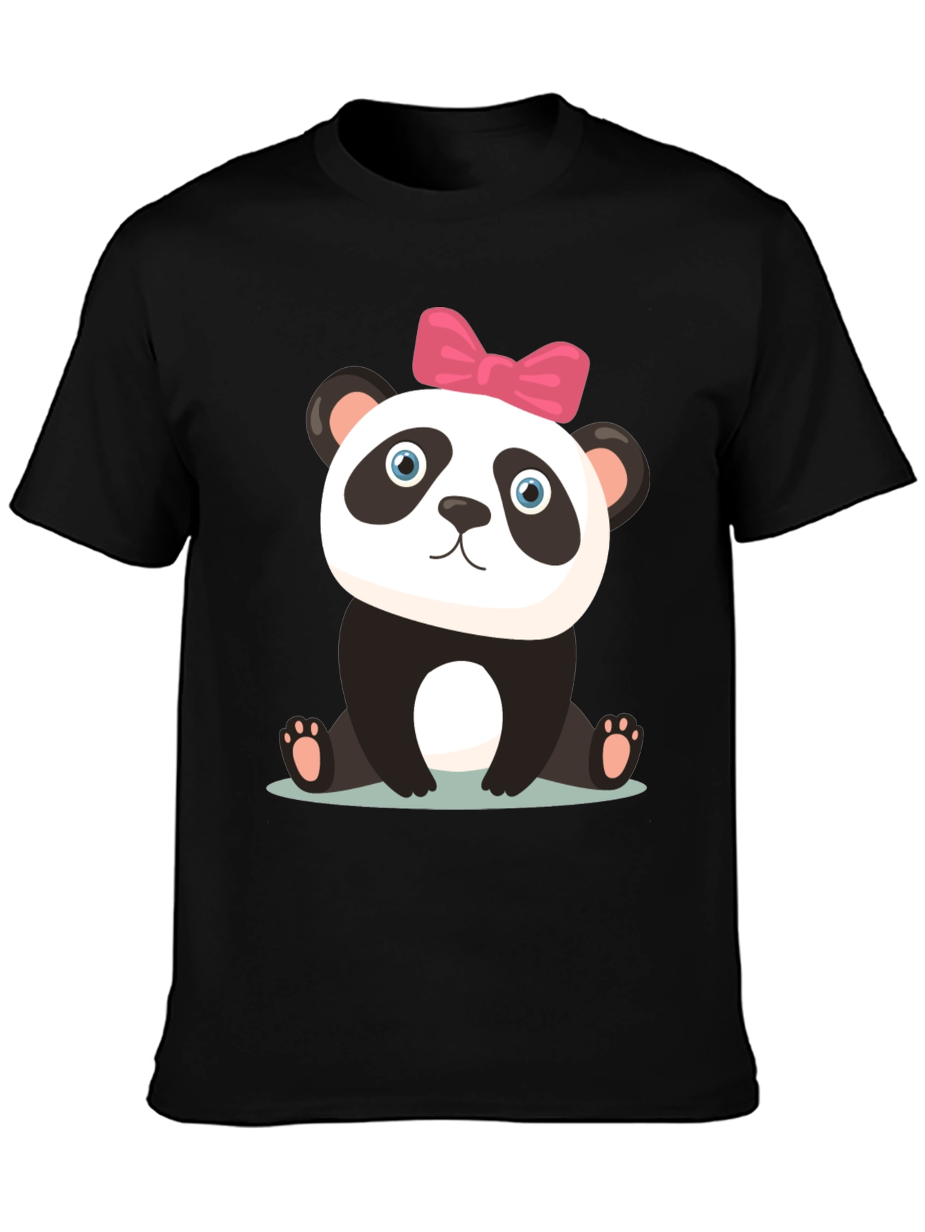 Black Cute Panda Bear Graphic Black T-Shirt view 3