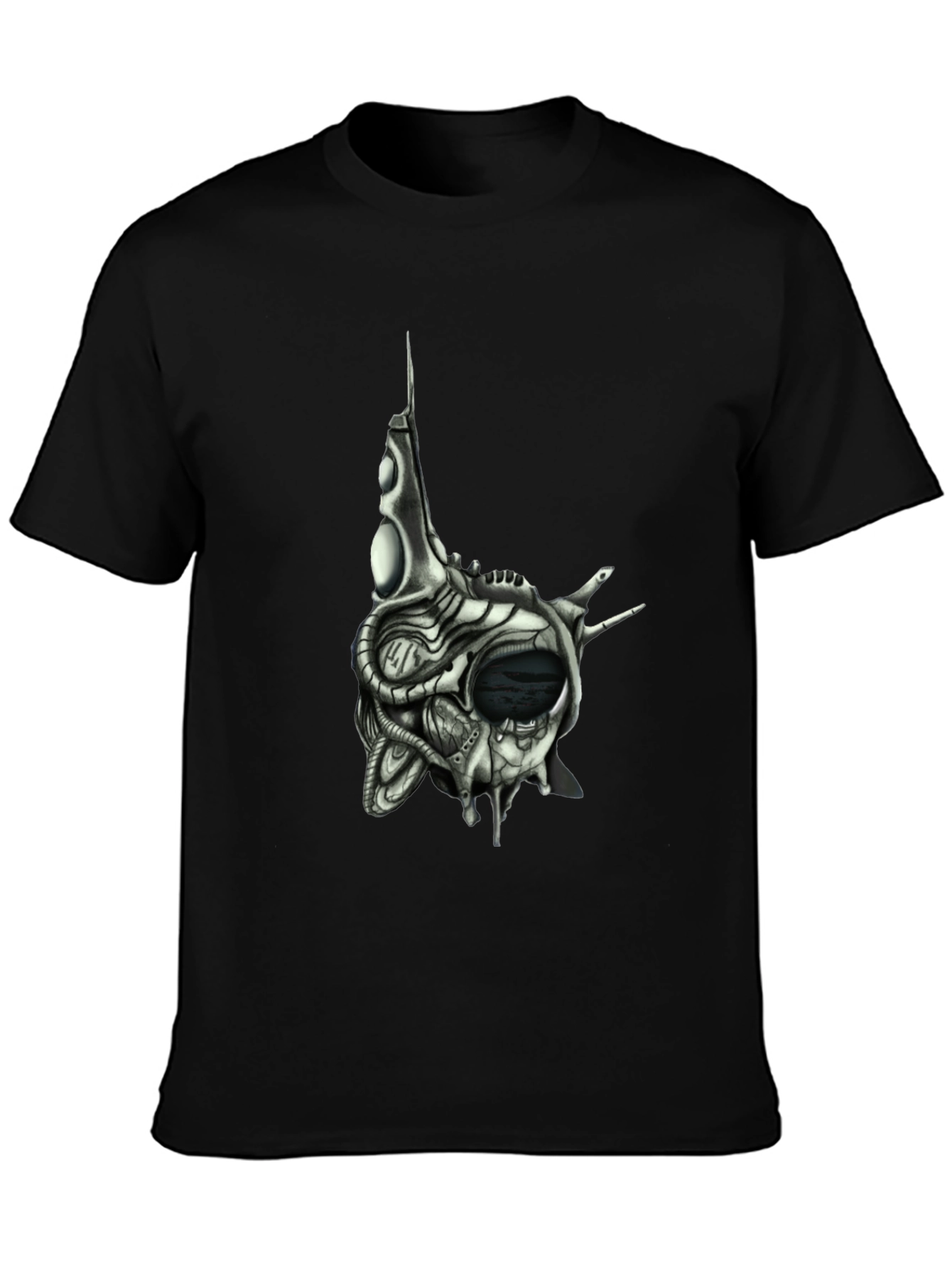 Black Cybernetic Skull T-Shirt - Dark Sci-Fi Style view 3