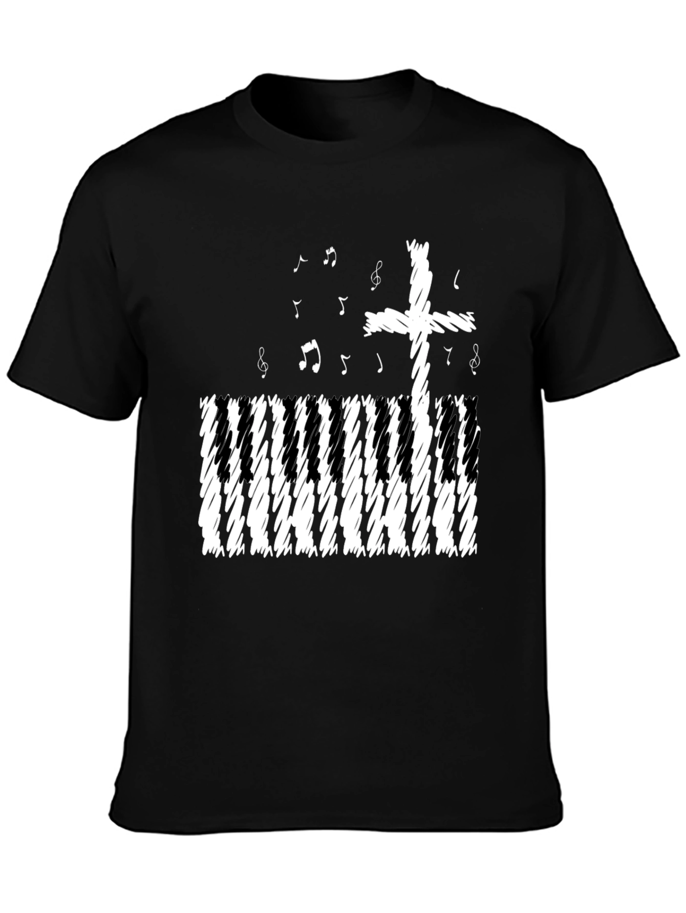 Black Musical Cross T-Shirt - Christian Piano Music Tee view 3