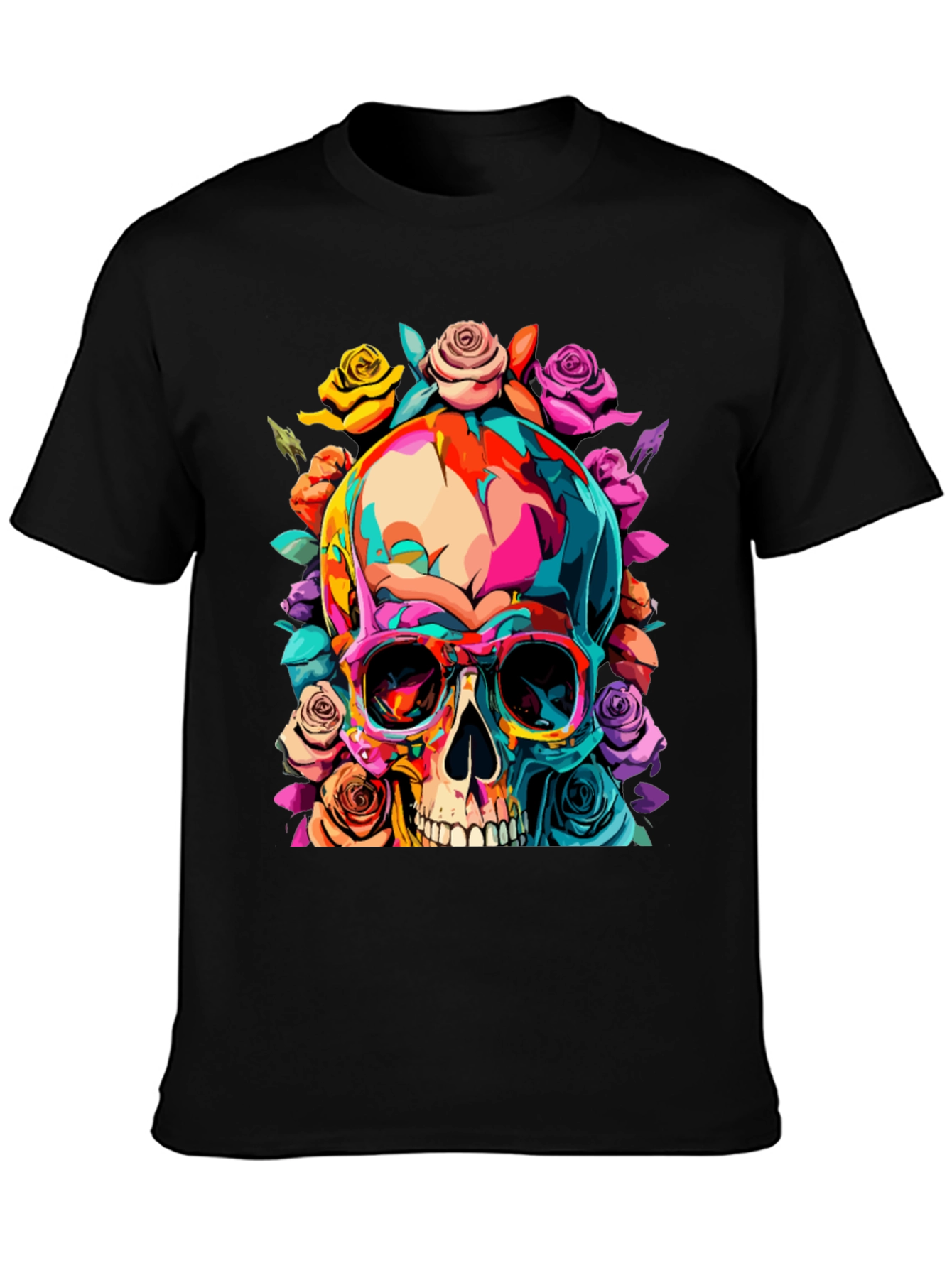 Black Skull & Roses Graphic Tee view 3