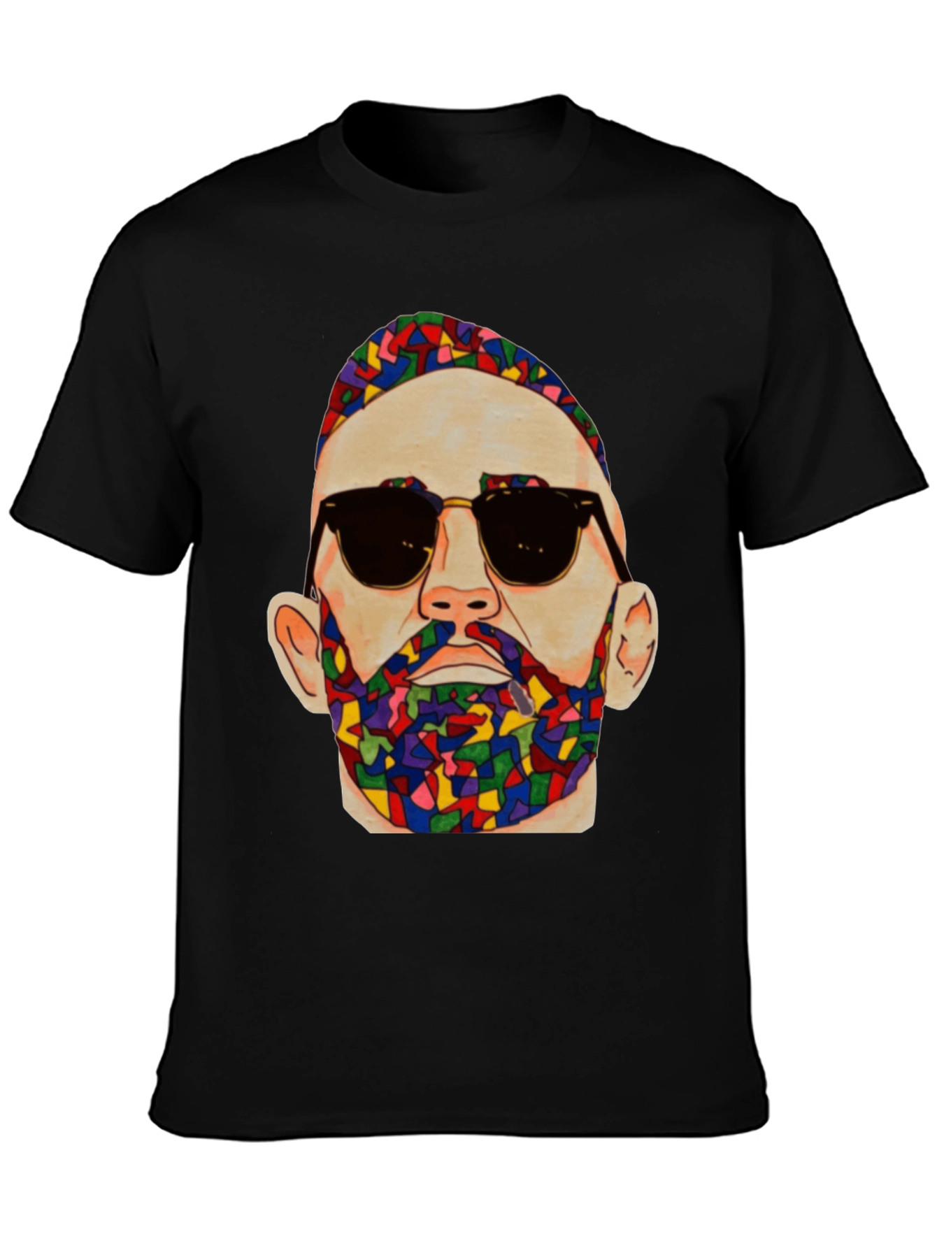Black Unique Mosaic Man Graphic Print T-Shirt view 3