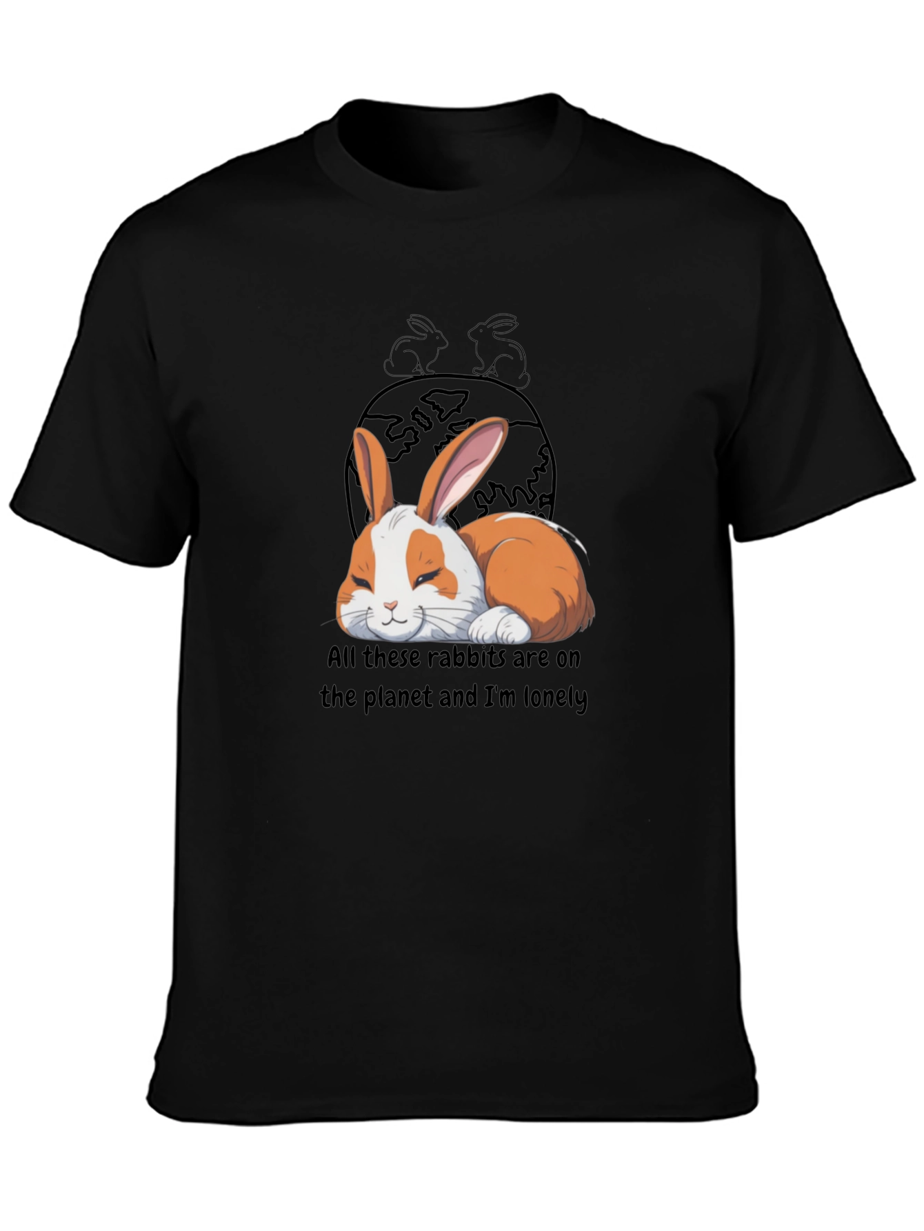 Black Lonely Rabbit Graphic T-Shirt view 3