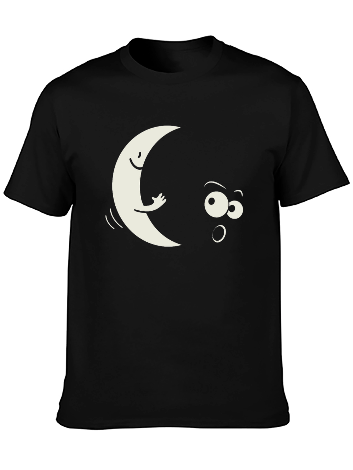Black Funny Moon Peeking T-Shirt - Black view 3