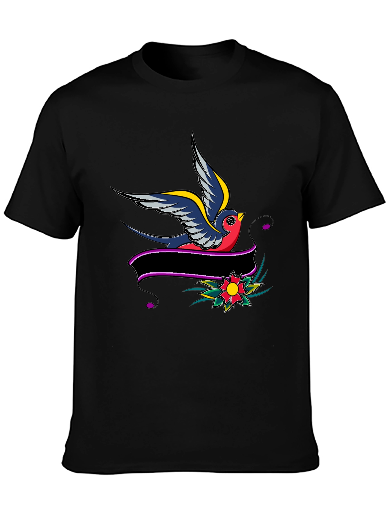 Black Swallow & Banner Graphic Black T-Shirt view 3