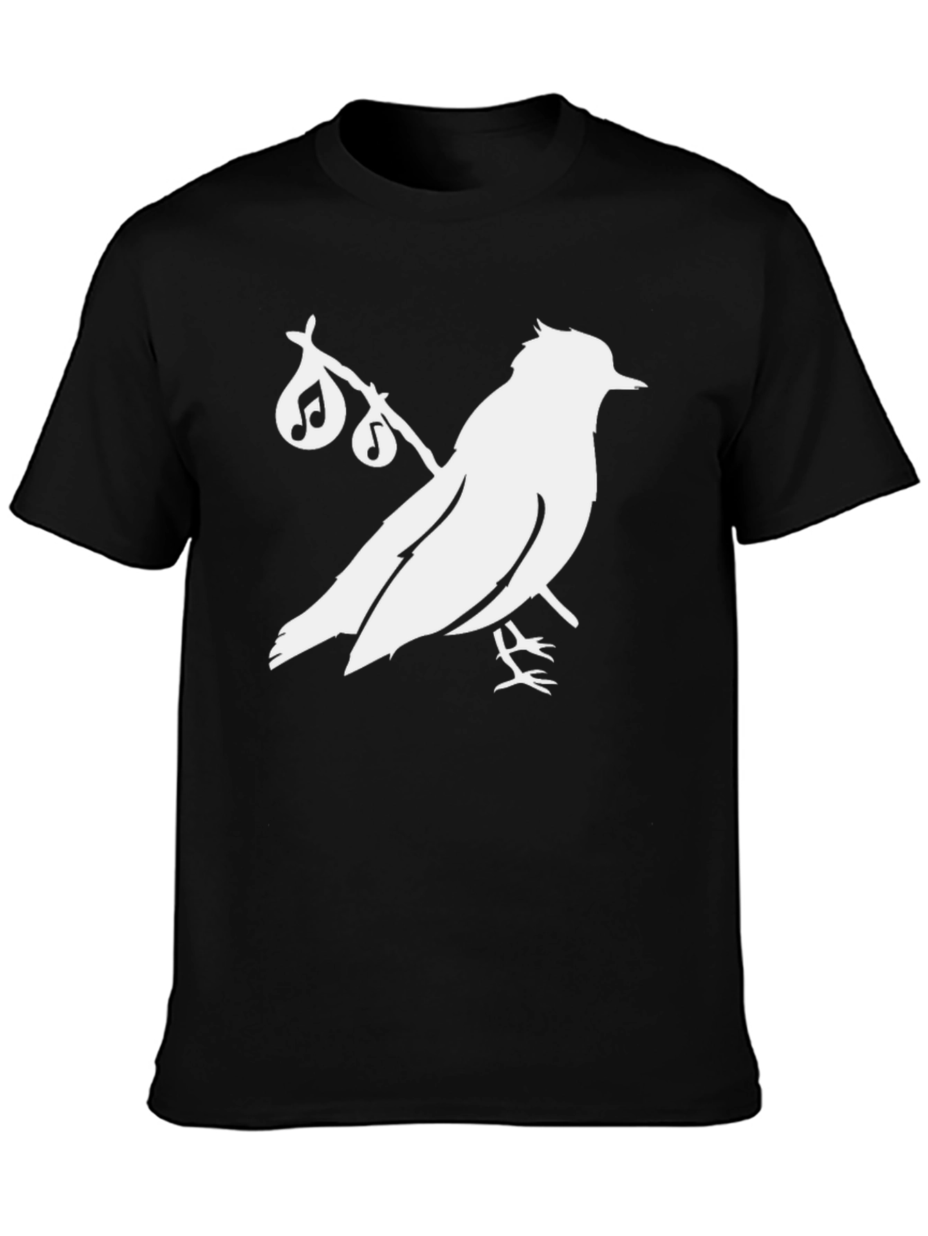 Black Black T-Shirt with Bird and Music Note Graphic view 3