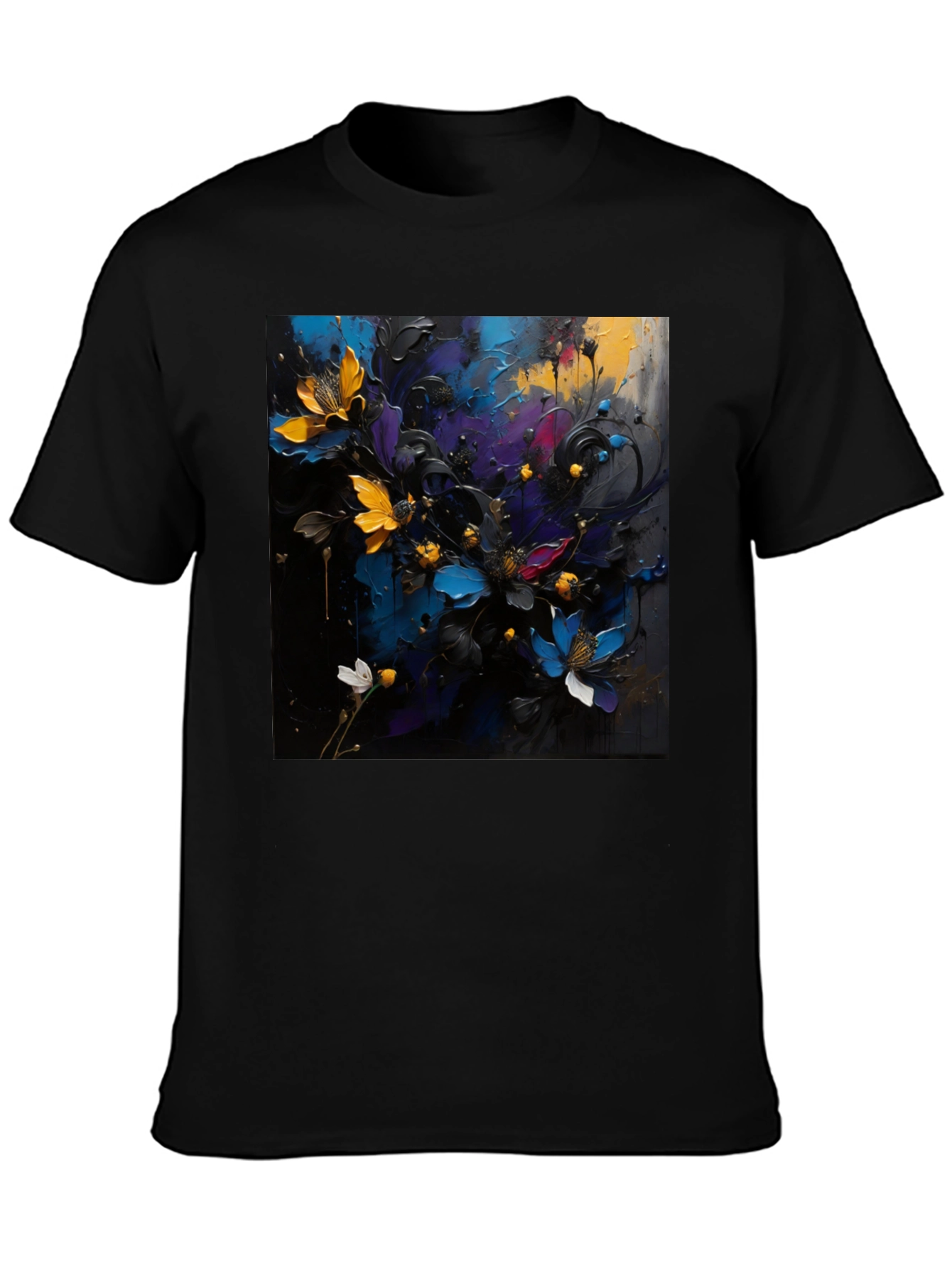 Black Floral Art T-Shirt - Bold Expression view 3