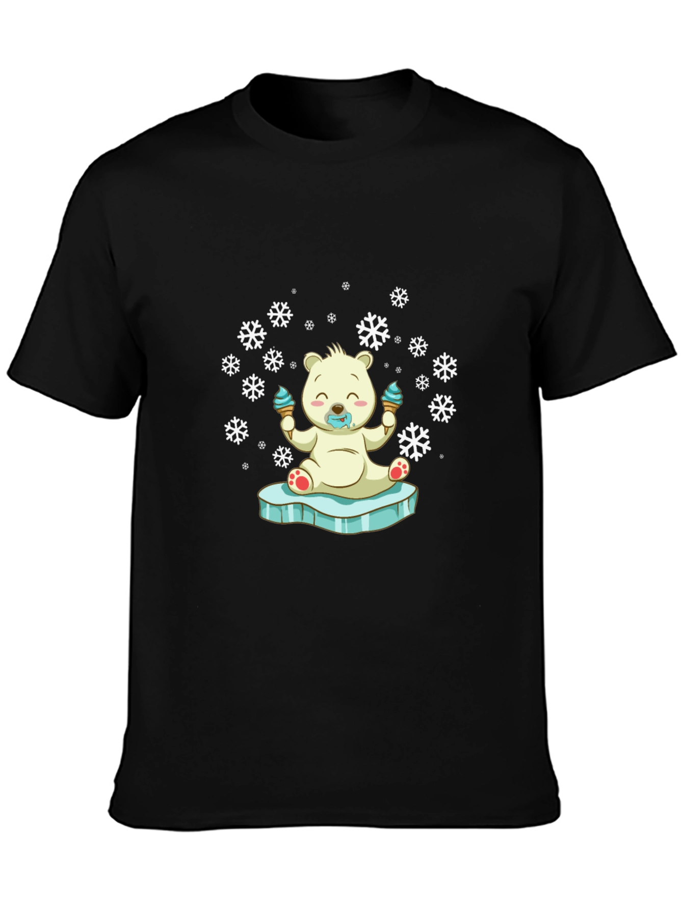 Black Cute Polar Bear Ice Cream T-Shirt view 3