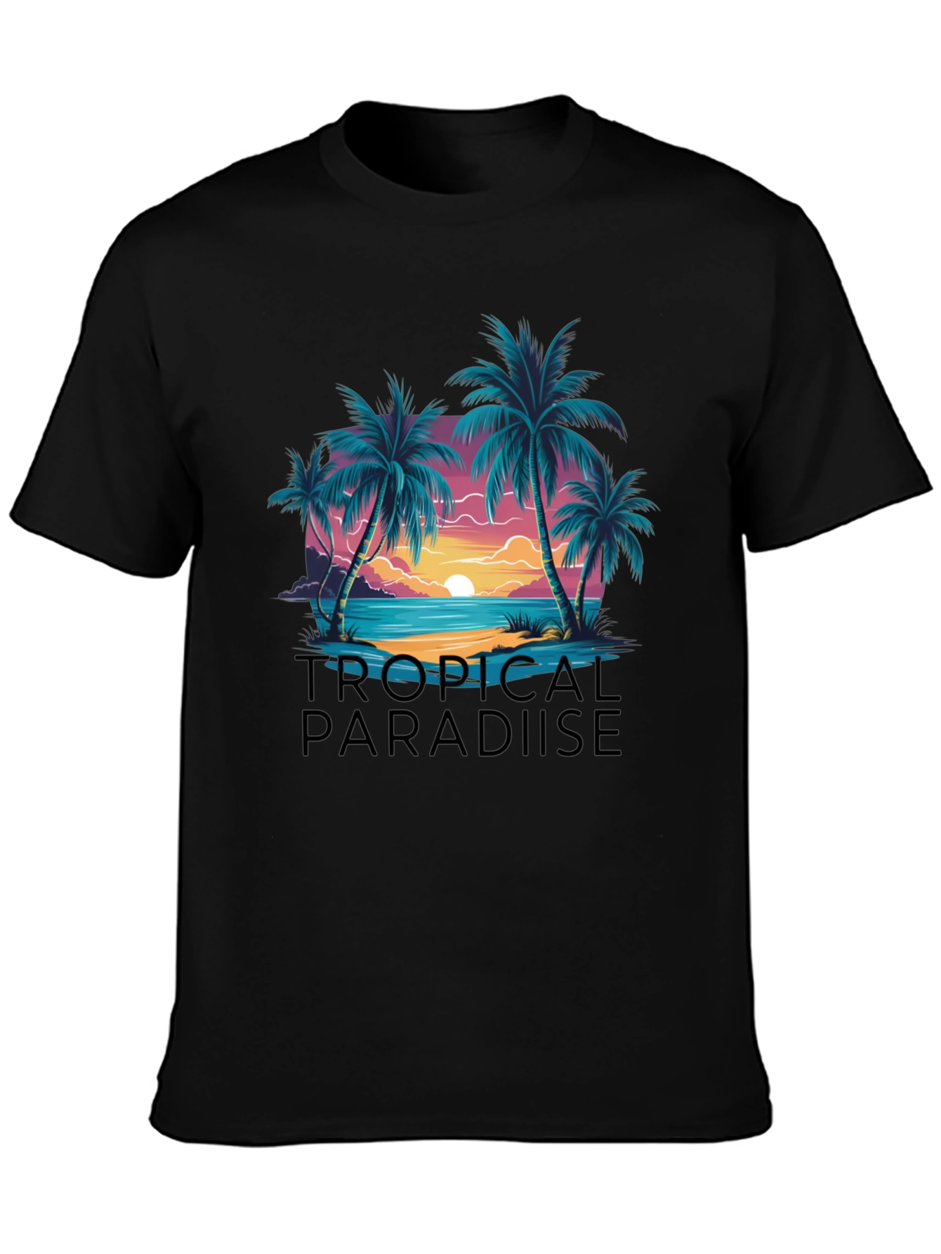 Black Tropical Paradise Graphic Tee - Island Getaway view 3