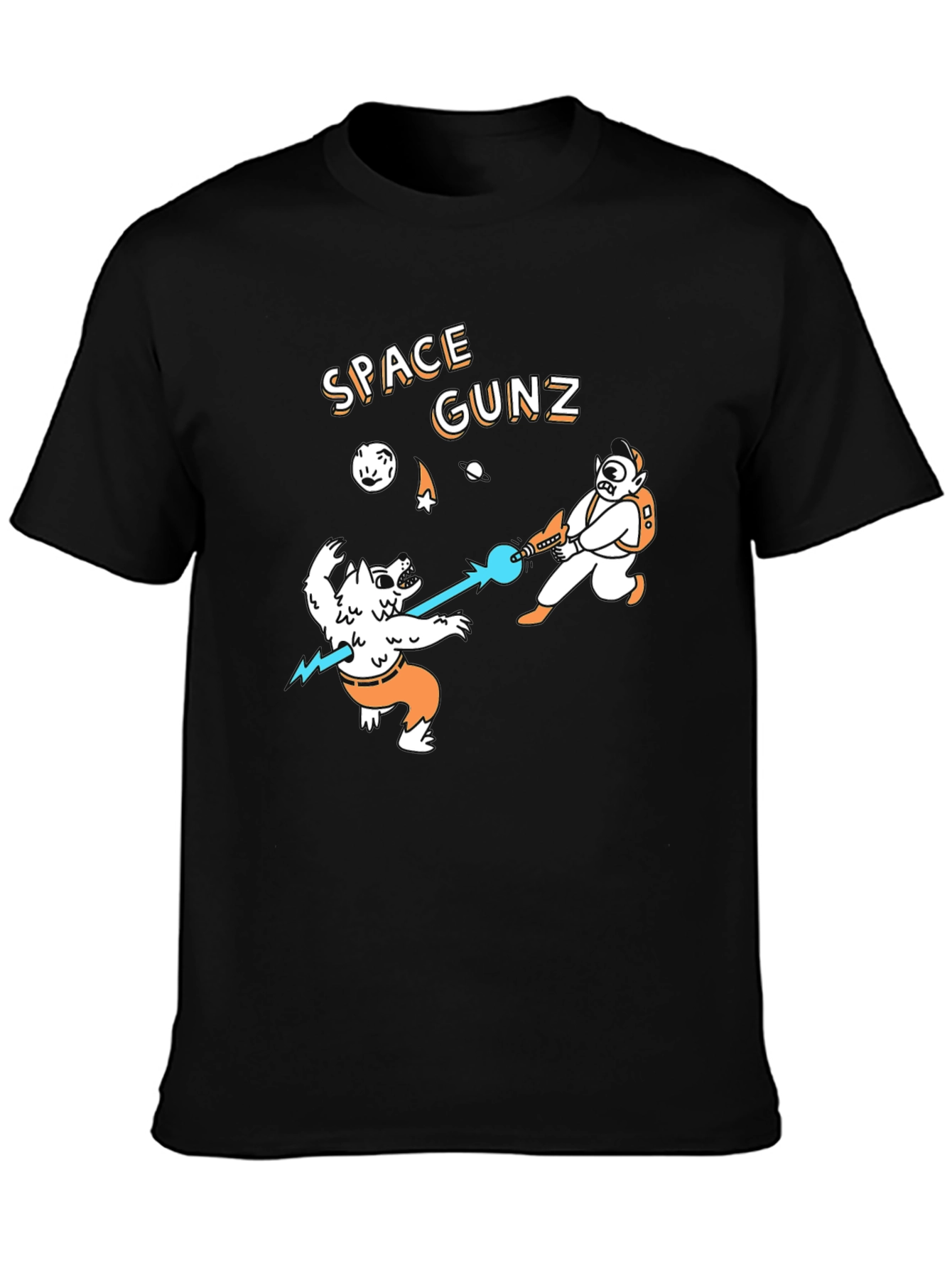 Black Space Gunz Black T-Shirt Sci-Fi Funny Tee view 3