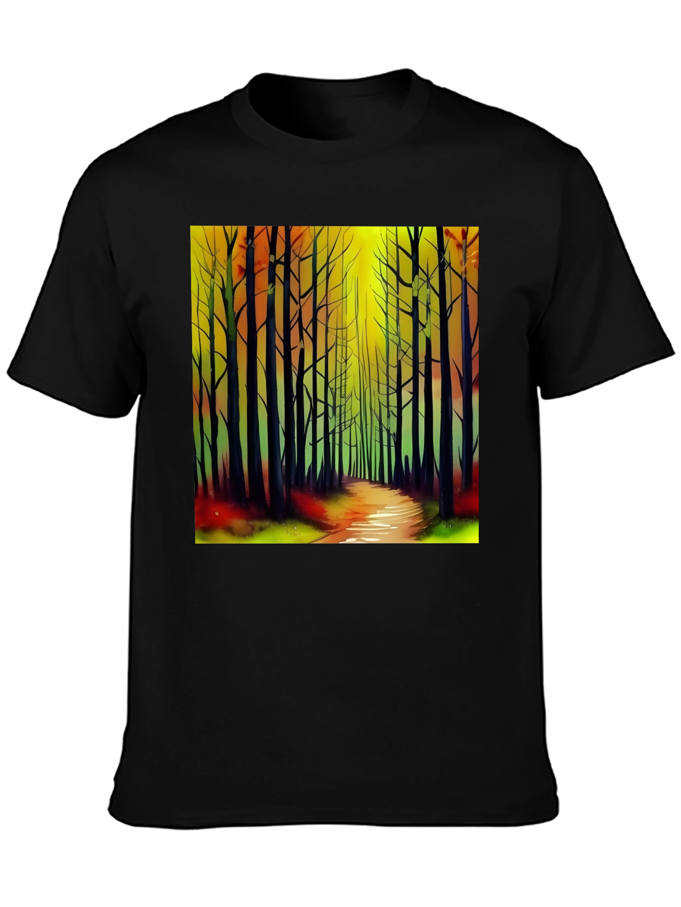Black Abstract Forest Print Black T-Shirt view 3