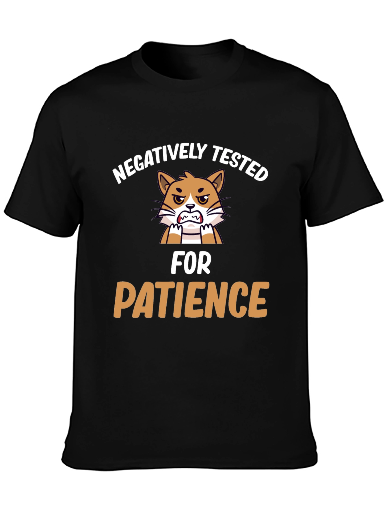Black Funny "Negatively Tested for Patience" Cat Graphic T-Shirt view 3