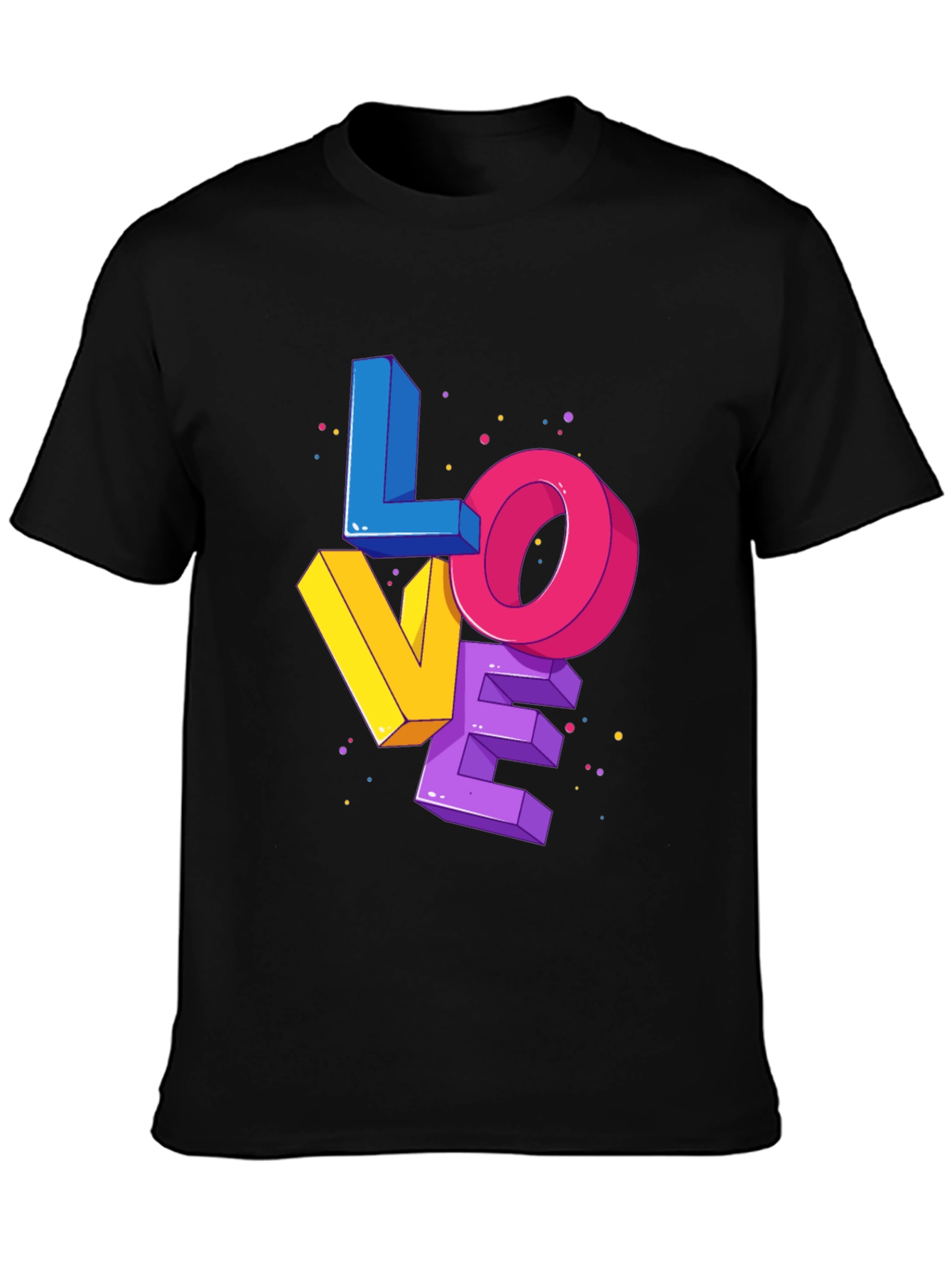 Black Colorful 3D Love Graphic Print Black T-Shirt view 3