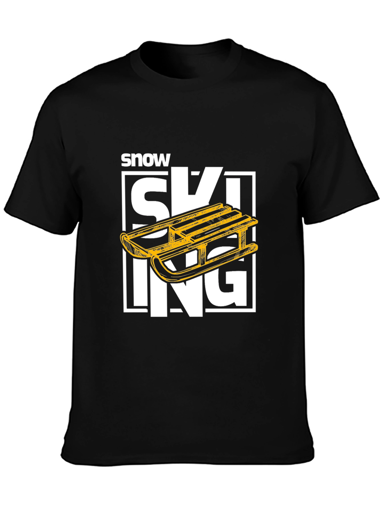 Black Snow Skiing Sled Graphic Tee - Winter Sport T-Shirt view 3