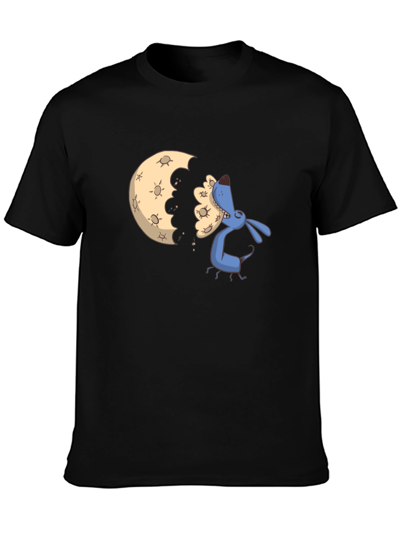 Black Cartoon Moon Eating Dog Black T-Shirt view 3