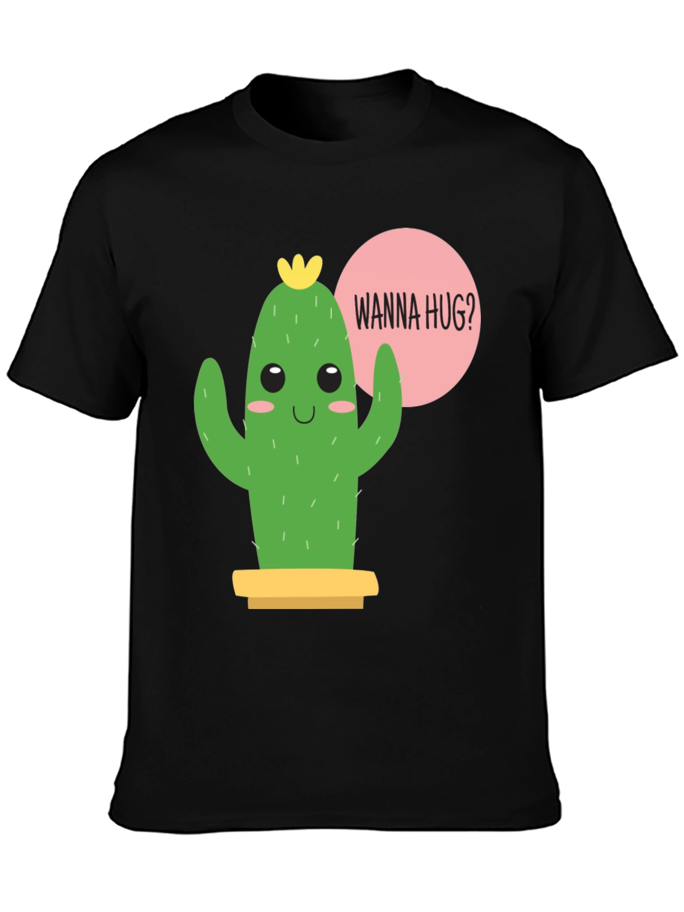 Black Cute Cactus Graphic Tee - Wanna Hug? view 3