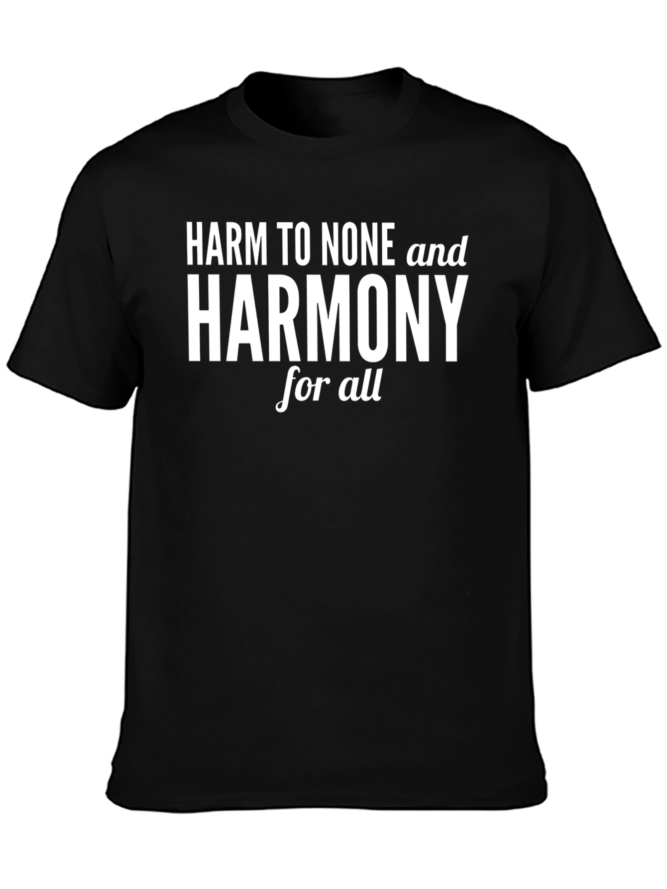 Black Harm to None Harmony for All Black Graphic T-Shirt view 3