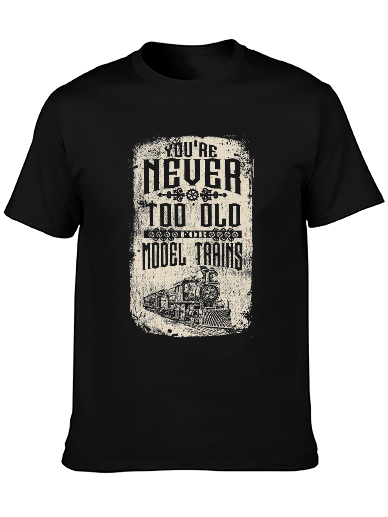 Black Model Train Enthusiast Black T-Shirt view 3