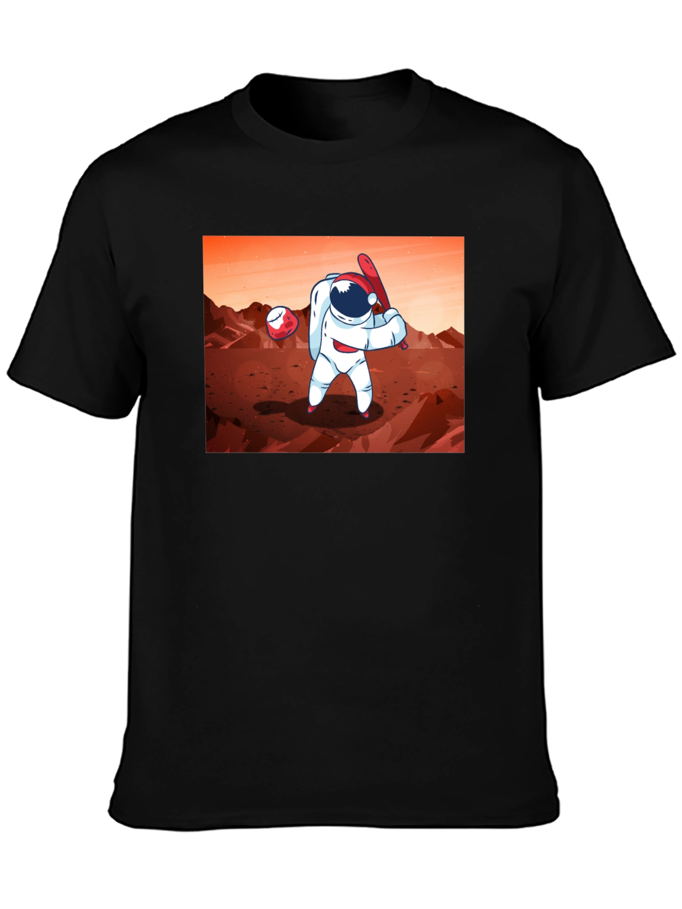 Black Astronaut Baseball on Mars Graphic T-Shirt view 3