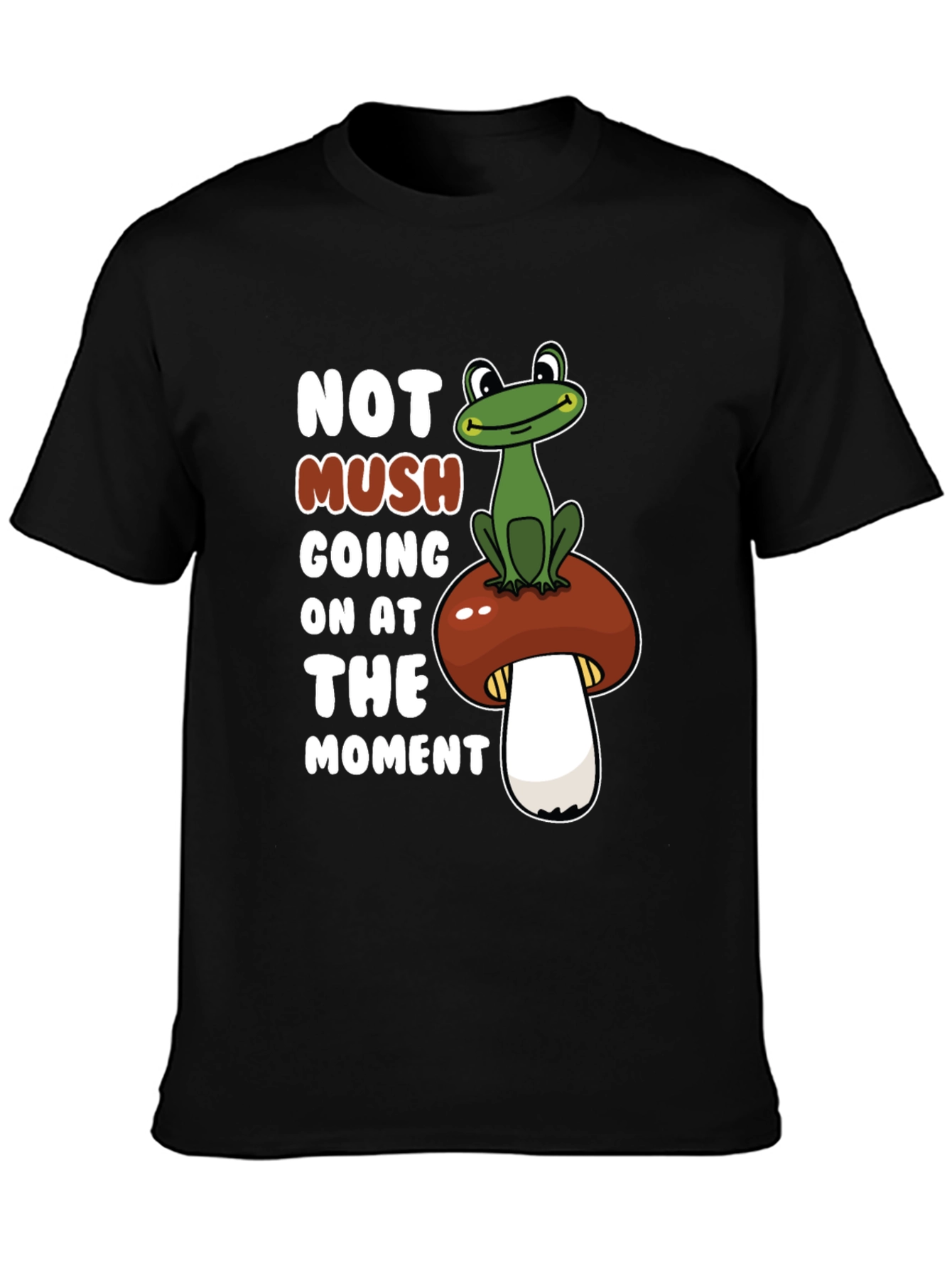 Black Funny Frog on Mushroom Graphic Tee view 3