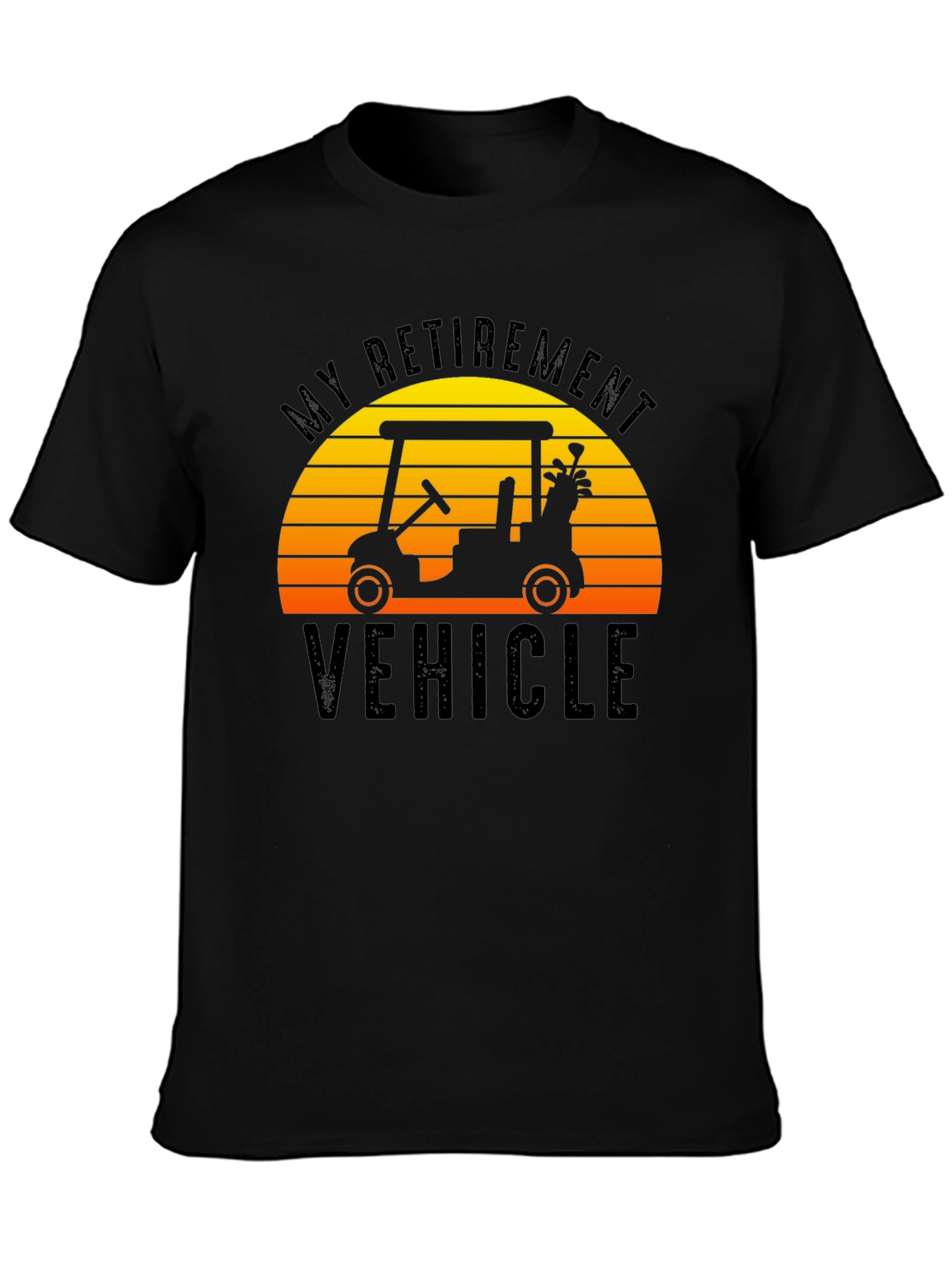 Black My Retirement Vehicle T-Shirt Golf Cart Sunset Tee view 3
