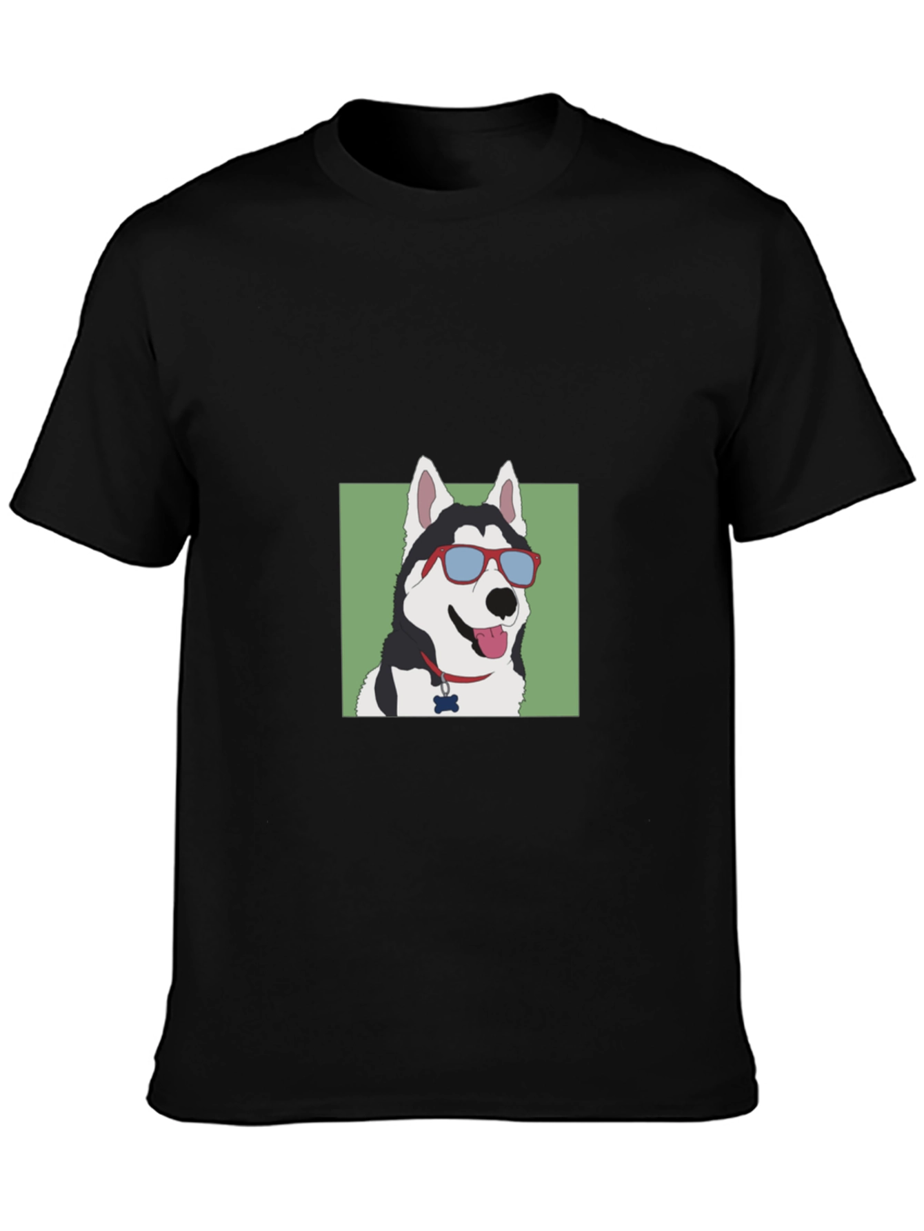 Black Cool Dog T-Shirt - Husky with Sunglasses view 3