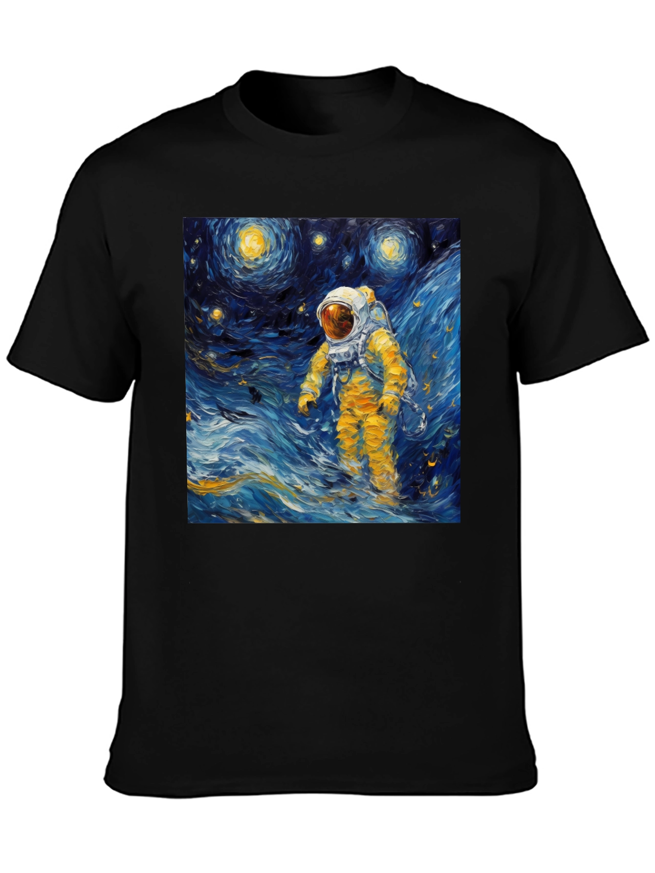 Black Starry Night Astronaut Graphic Tee view 3